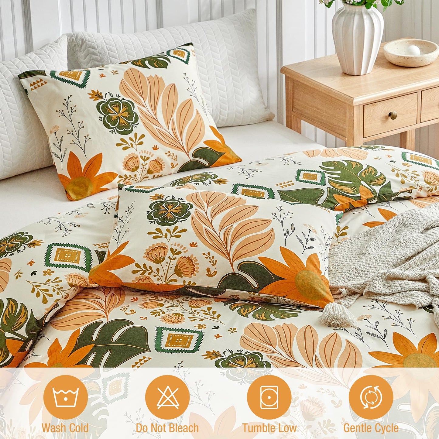 Lekesky King Size Reversible Duvet Cover, Duvet Cover King Size 3 Piece Baroque Microfiber Botanical Bedding Set with Zipper Closure Corner Ties