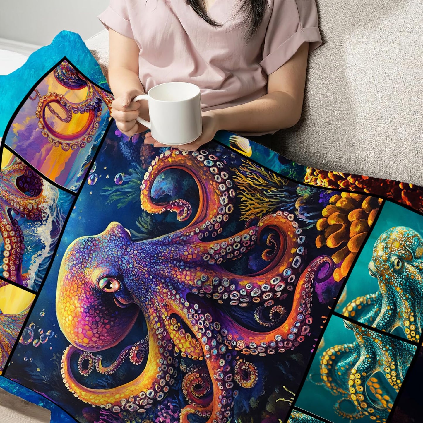 Octopus Throw Blanket Ultra Soft Flannel Blanket Gifts for Women Girls Men Boys Lightweight Cozy Blankets Gift for Women and Men Couch Sofa Bed 50" x 40"