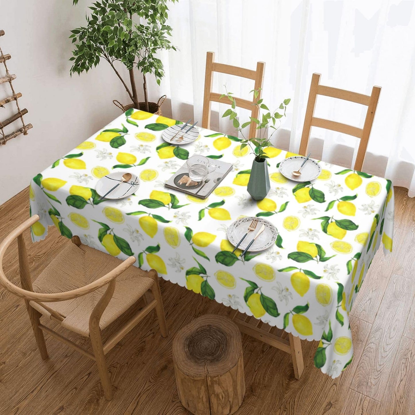 LORCARVIS Lemon Tablecloth Yellow Lemons Floral Polyester Rectangle Table Cloth Washable Seasonal Tabletop for Kitchen Dinning Party Outdoor Picnic 54 x 72 Inch Tablecloths