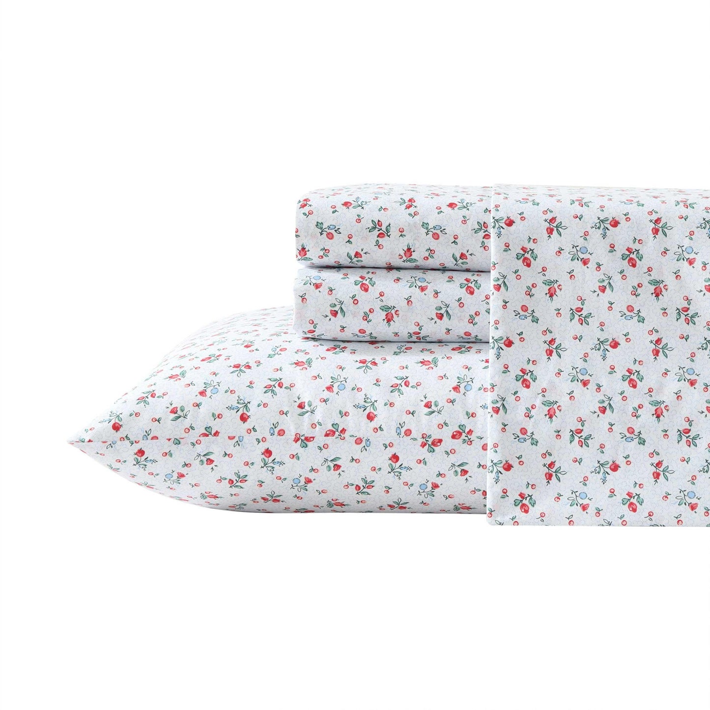 Laura Ashley – Twin Size Sheet Set, Crisp & Lightweight Cotton Percale Bedding with Fitted Sheet and Pillowcase, Floral Room Decor, Deep Pocket, College Dorm Room Essentials (Aylesmore Ditsy Red)