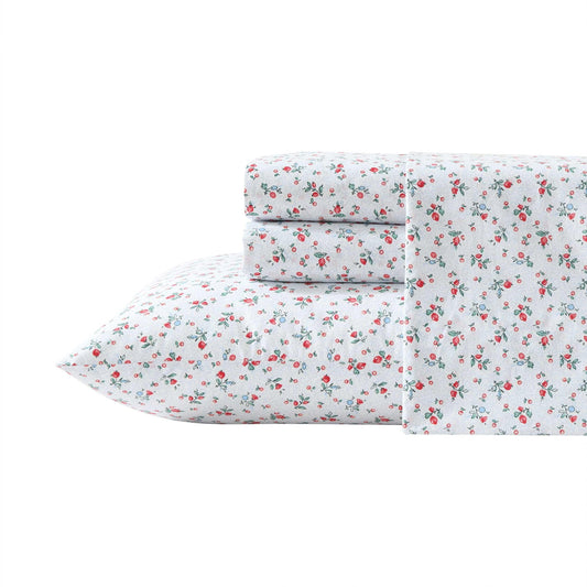 Laura Ashley – Twin Size Sheet Set, Crisp & Lightweight Cotton Percale Bedding with Fitted Sheet and Pillowcase, Floral Room Decor, Deep Pocket, College Dorm Room Essentials (Aylesmore Ditsy Red)