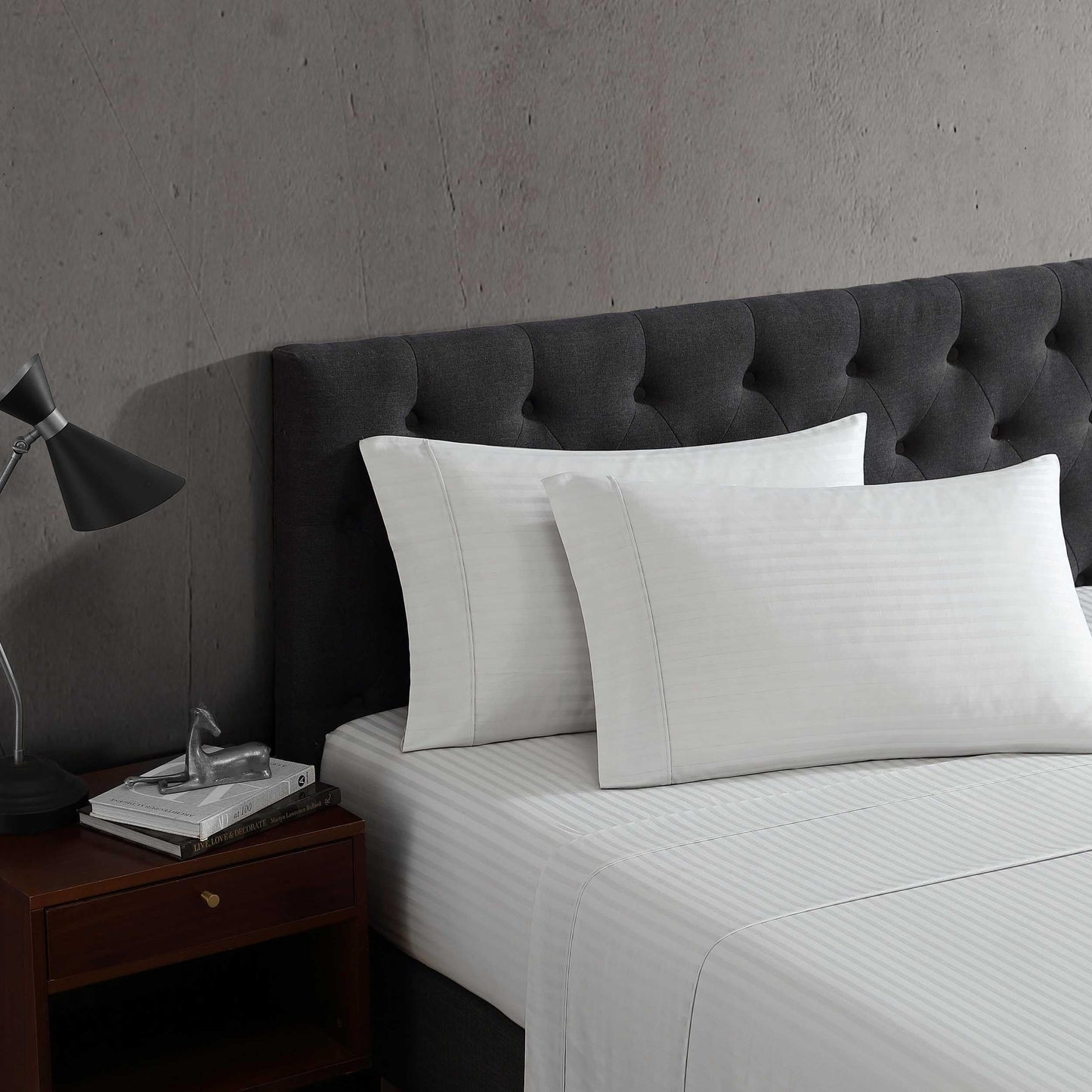Vera Wang - King Size Sheet Set, Super Soft & Breathable Cotton Bedding, Fade Resistant & Deep Pockets, Bed Sheets with Matching Fitted Sheet & Pillowcases (Dobby Stripe Grey)