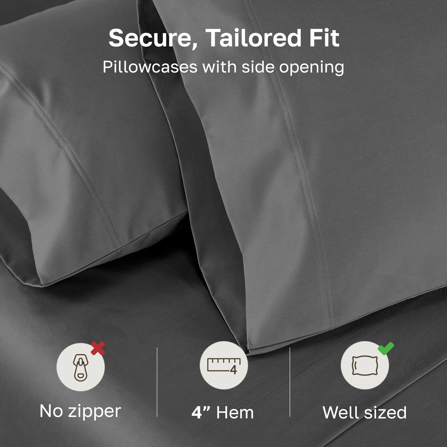 Heirloom Soft, Smooth & Thick Certified 800 Thread Count 100% Cotton Sateen, 2 Pillow Cases King Size, Fits King Pillows (Grey)