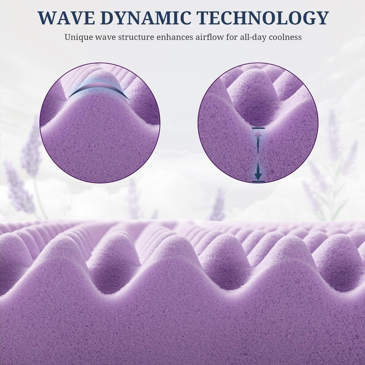 3 Inch Egg Crate Mattress Topper Queen, Gel Infused Memory Foam Mattress Topper for Pressure Relief, Breathable Mattress Pad Bed Topper in a Box, CertiPUR-US Certified, Purple, 60"×80"