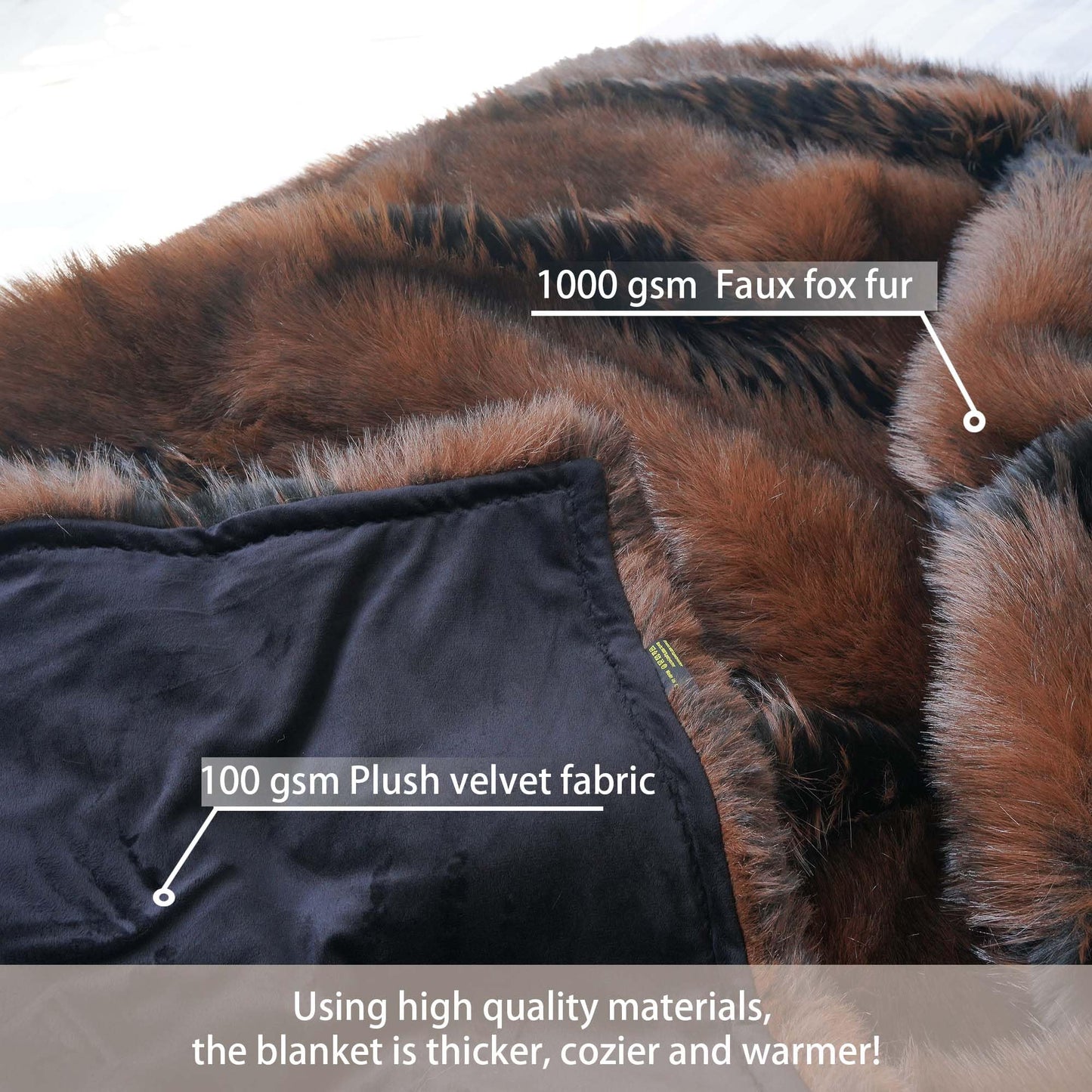 inchgrass Fox Faux Fur Blanket Luxury Fur Throw Blanket Sofa Fluffy Blanket Super Warm Elegant Cozy Fuzzy Throw Blankets for Couch,Armchair and Bed Washable Plush Blankets 74"x90" Brown Throw Blanket