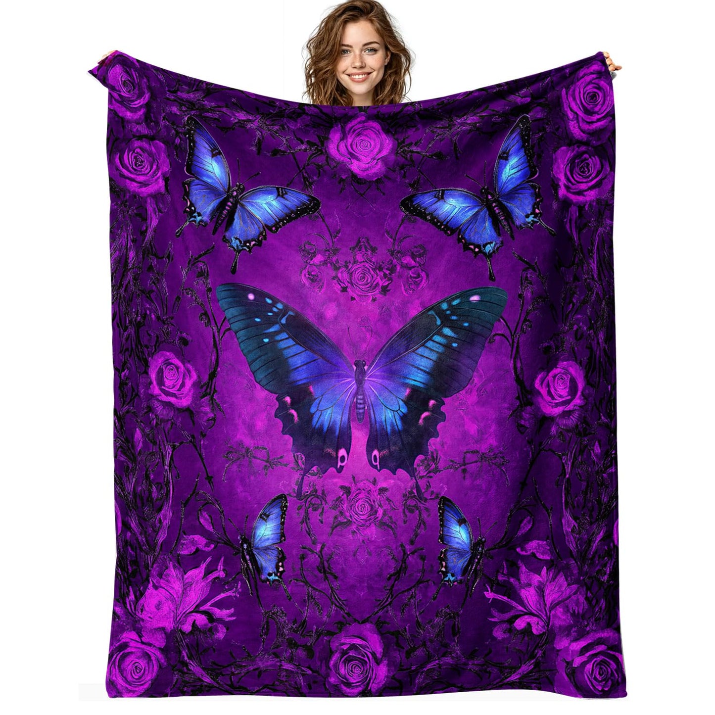 Butterfly Blanket Purple Butterfly Fleece Throw Blanket Super Soft Fuzzy Plush Cozy Warm Butterflies Decor Stuffed Bedding Blankets Gift for Boys Girls Men Women Kids & Adult 50"X40"