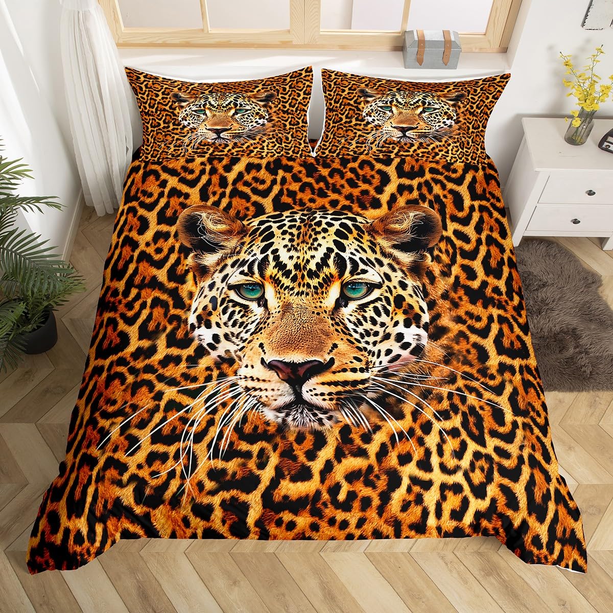 Cheetah Duvet Cover Set King Size,Leopard Print Bedding Set 3pcs for Kids Teens Boys Room Decor, Wild Animal Fur Comforter Cover Brown Quilt Cover with 2 Pillowcases