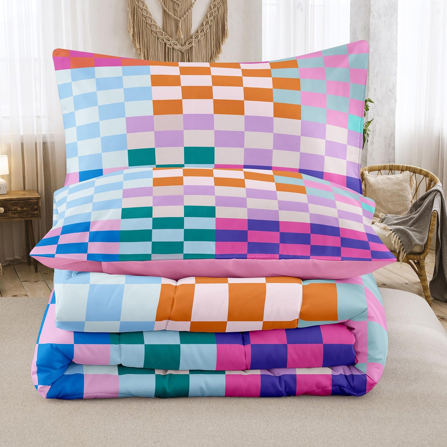 Tailor Shop Plaid Comforter Sets Twin Bedding Set Women Men Checkerboard Grid Bedding Boys Girls Checkered Geometric Room Decor with 1 Pillowcases