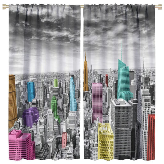 Modern Curtains,Colorful Scenery of New York City Skyline with Skyscrapers Buildings Blackout Rod Pocket Window Drapes for Living Room Bedroom Bathroom Decor W42xL45in