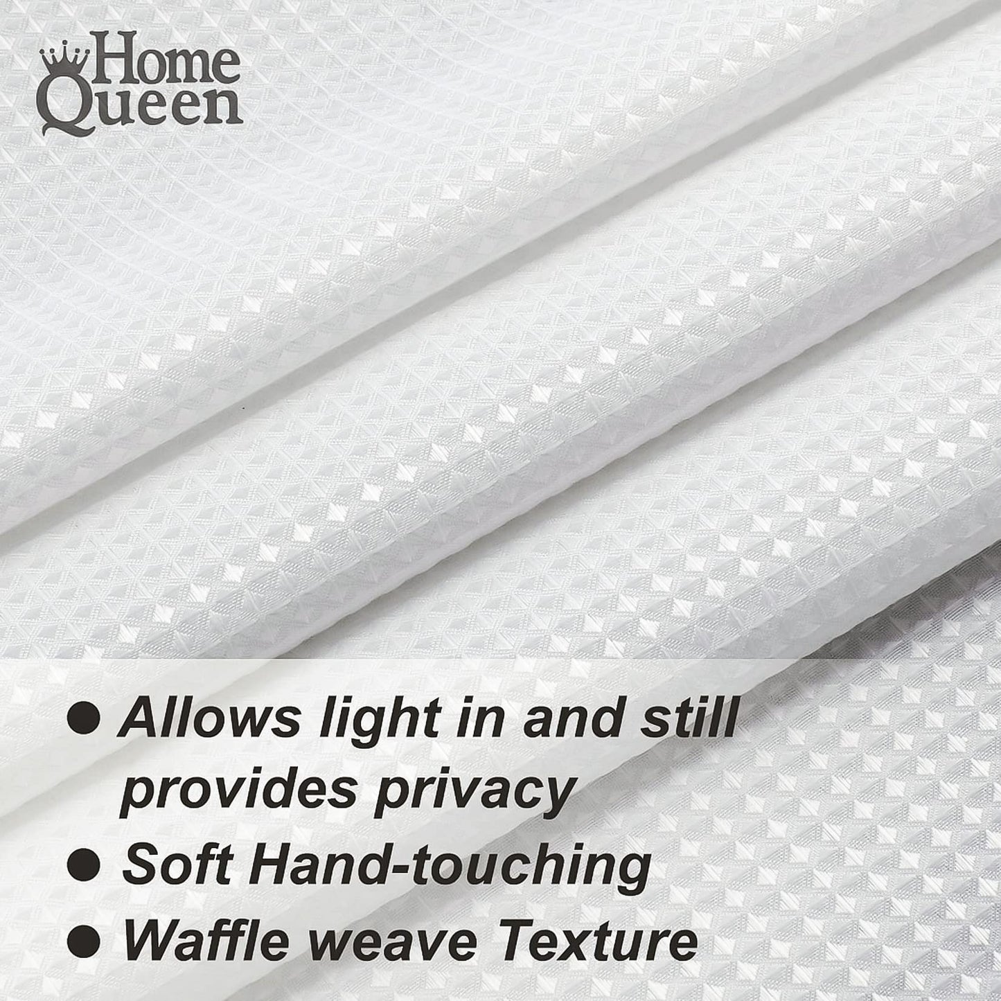 Home Queen White Waffle Bathroom Window Curtains, Water Repellent Rod Pocket Kitchen Drapes for Small Window, 2 Panels, 24 W X 24 L Inch Each