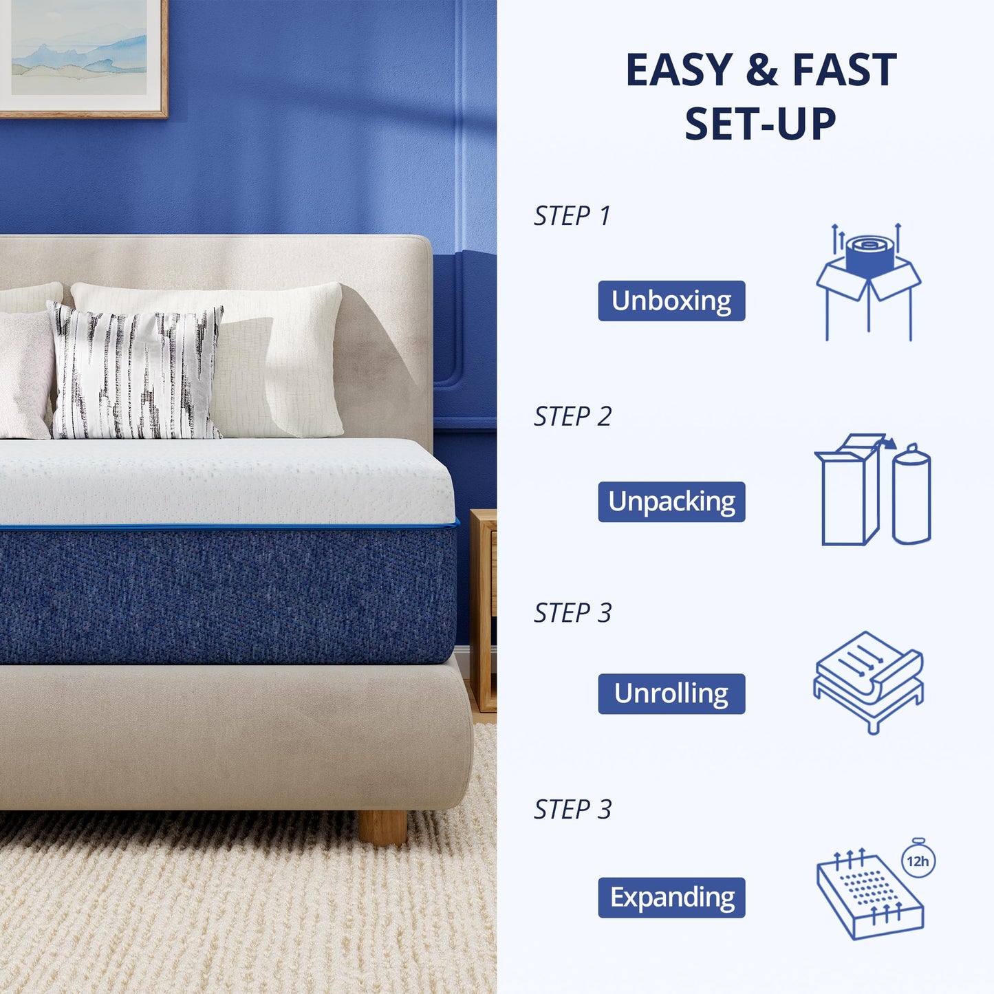 EGOHOME 12 Inch Queen Mattress, Gel Memory Foam with Charcoal, Fiberglass Free, CertiPUR-US Certified, Temperature-Regulating, Machine Washable Cover, 80" x 60" x 12", Medium