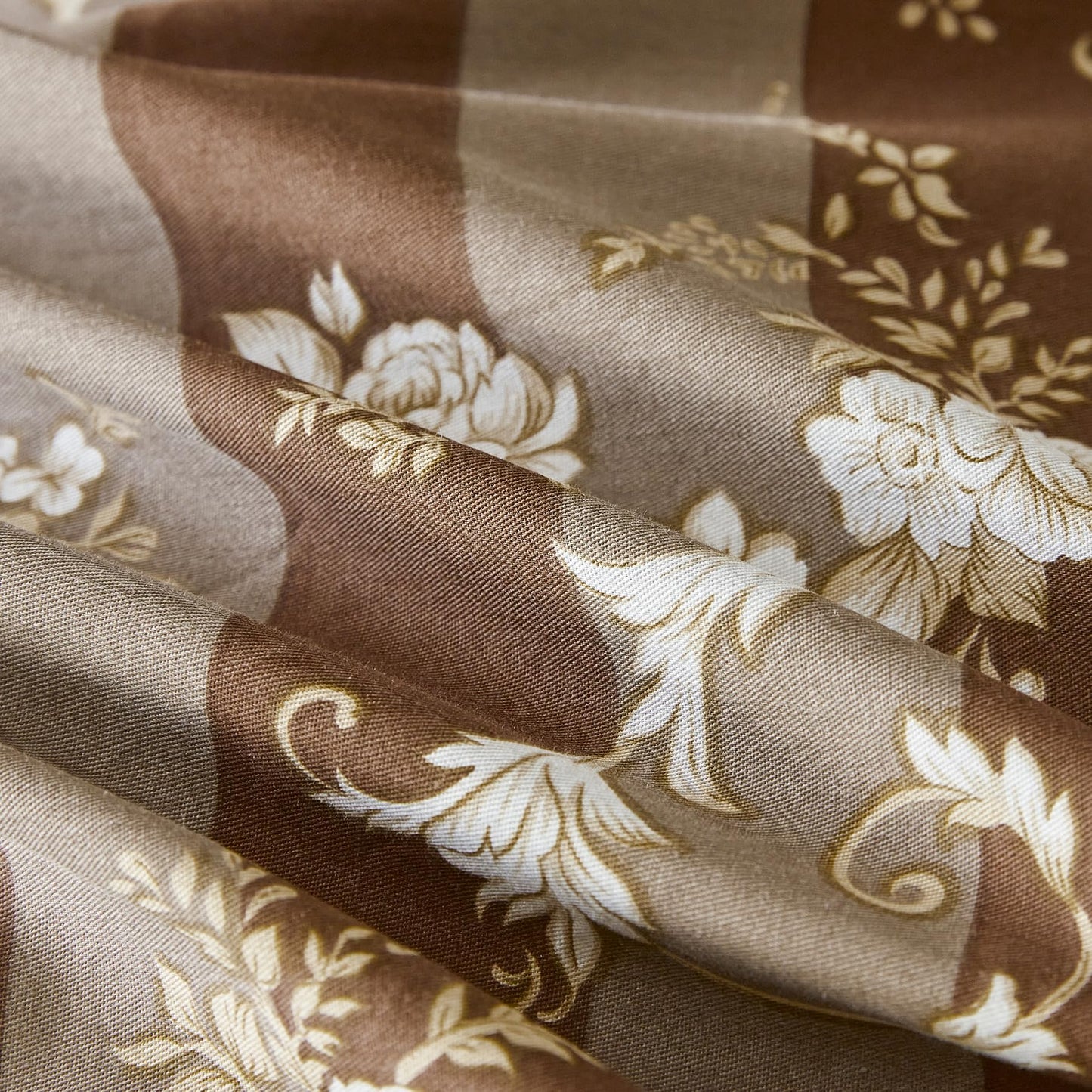 SUSYBAO Boho Flower Duvet Cover Queen 100% Cotton 3 Pcs Set 1 Vintage Brown Floral Duvet Cover with Zipper Ties 2 Pillow Shams Rustic Vase Botanical Chocolate Brown Hemmed Bedding Set Soft