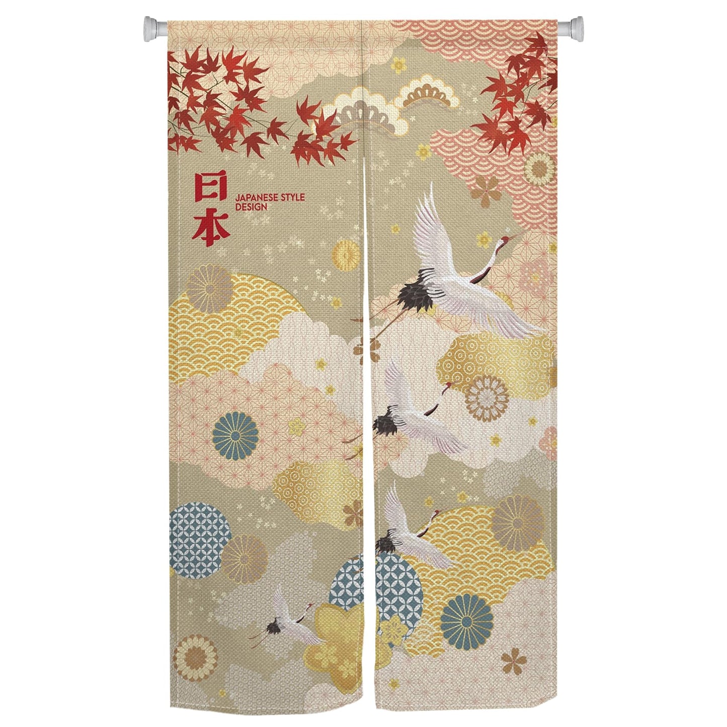 XMJJKUF Long Style Japanese Noren Doorway Curtain Japanese Doorway Curtain Feng Shui Window Treatment Cranes Printed Door Tapestry Polyester for Room Divider Kitchen Home Decor,33.5"x 70.9"