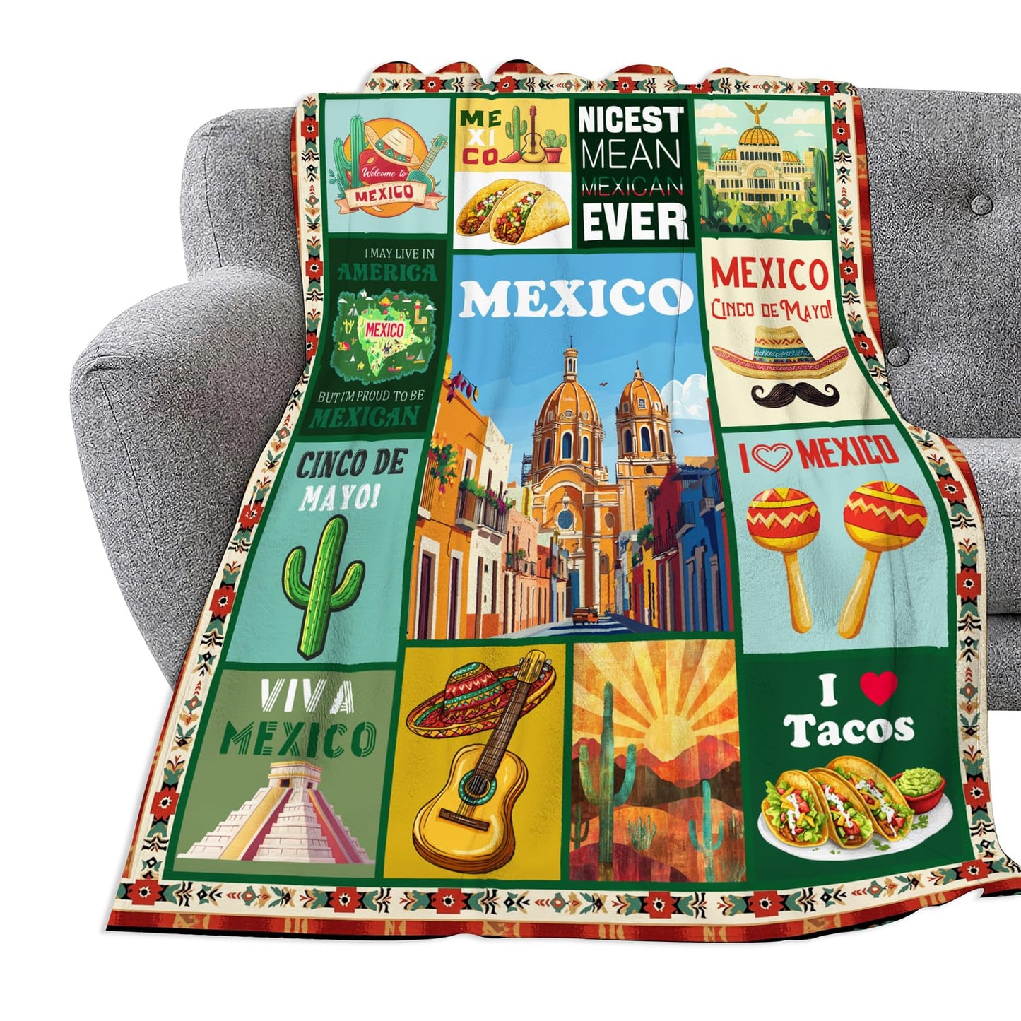 Mexico Blanket Ultra Soft Mexican Flannel Blanket Cozy Taco Blankets Gifts for Women Men Couch Sofa Bed 50" x 40"