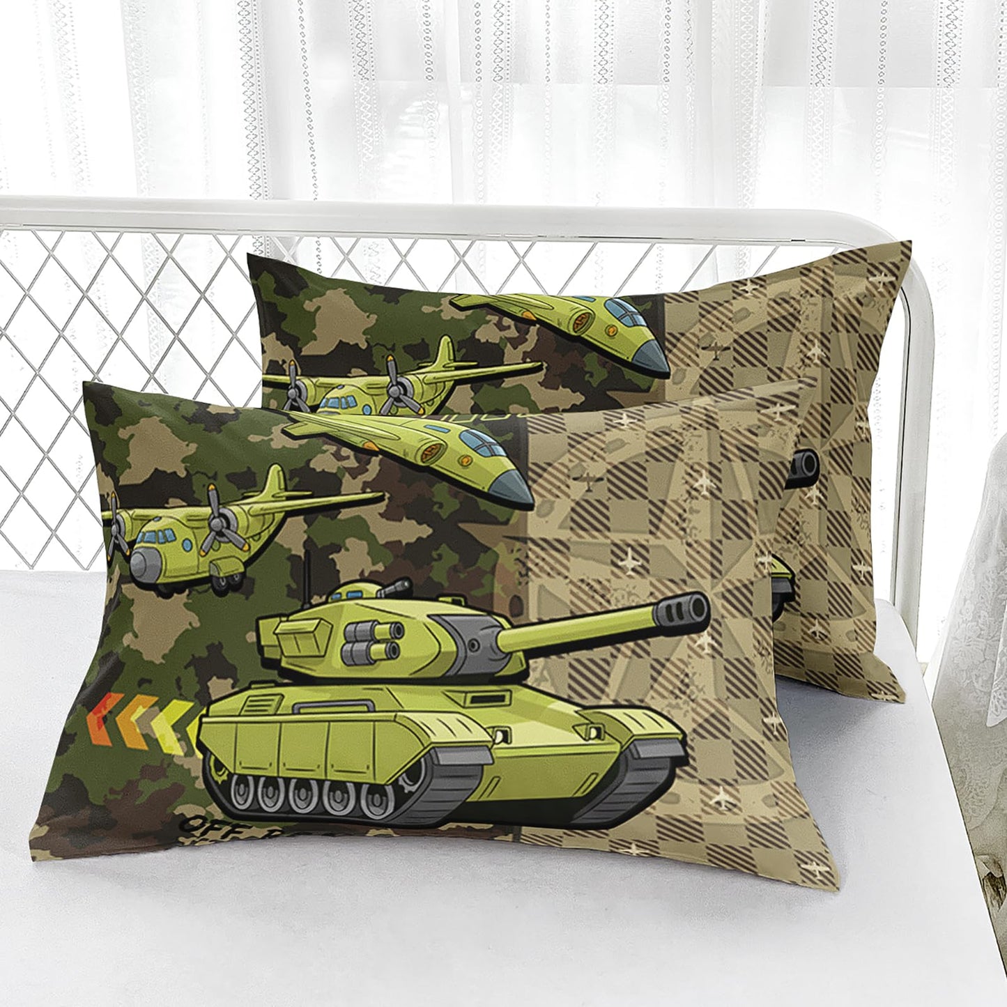 AILONEN Military Tank Camo Fitted Sheet Twin XL Size - 3 Piece Camouflage Army Green Bedding Deep Pocket & 2 Pillowcases - Boys Kids Sheets Room Decor