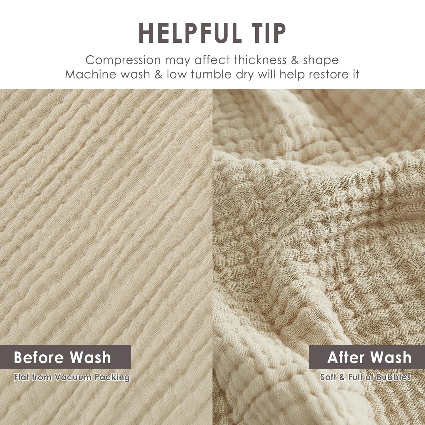 EMME Cotton Blanket King Size for Bed Soft Muslin Blankets 108"x90" Beige Lightweight Breathable Layering Bedspread Coverlet All Season Gauze