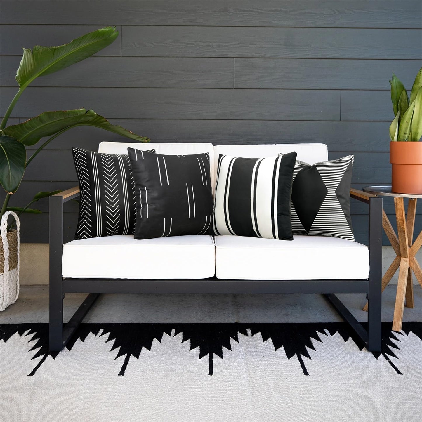 Adabana Outdoor Waterproof Pillow Covers 18x18 Inch Set of 4 Black and White Modern Geometric Throw Pillows Cover Decorative Boho Pillow Covers for Patio Garden Porch
