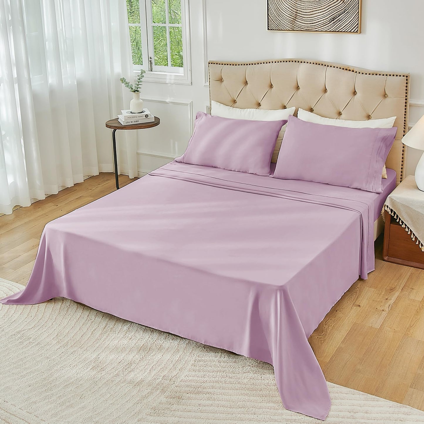 Yibeizi King Size Sheets Set Cooling Deep Pocket Bed Sheet Sets, Lavender Soft Microfiber Oeko-Tex Hypoallergenic Sheets & Pillowcases Wrinkle Free Bedsheets