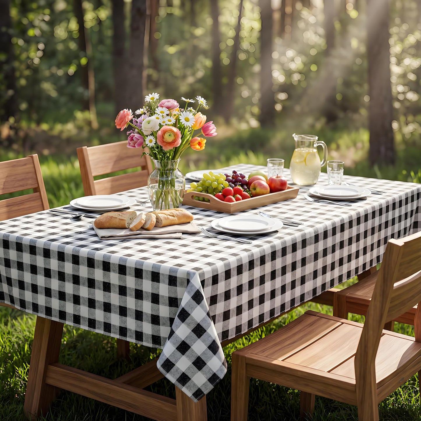 vortiara 52'' X 70'' Checkered Tablecloth Disposable Vinyl Tablecloths with Flannel Backing Wipeable Spillproof Plastic Table Cover PVC Waterproof Table Cloth for Indoor Outdoor