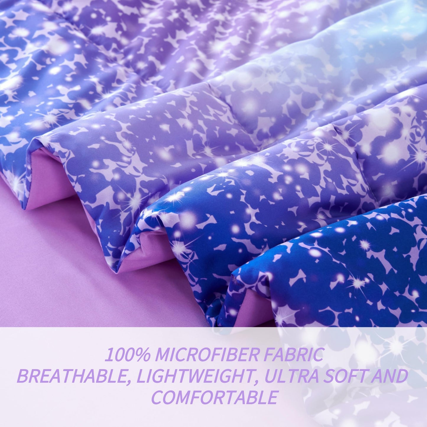 RYNGHIPY 6Pcs Girls Bedding Set Twin Size Purple Rainbow Comforter Set for Kids Teens Girls Glitter Bed in a Bag Lightweight Fluffy