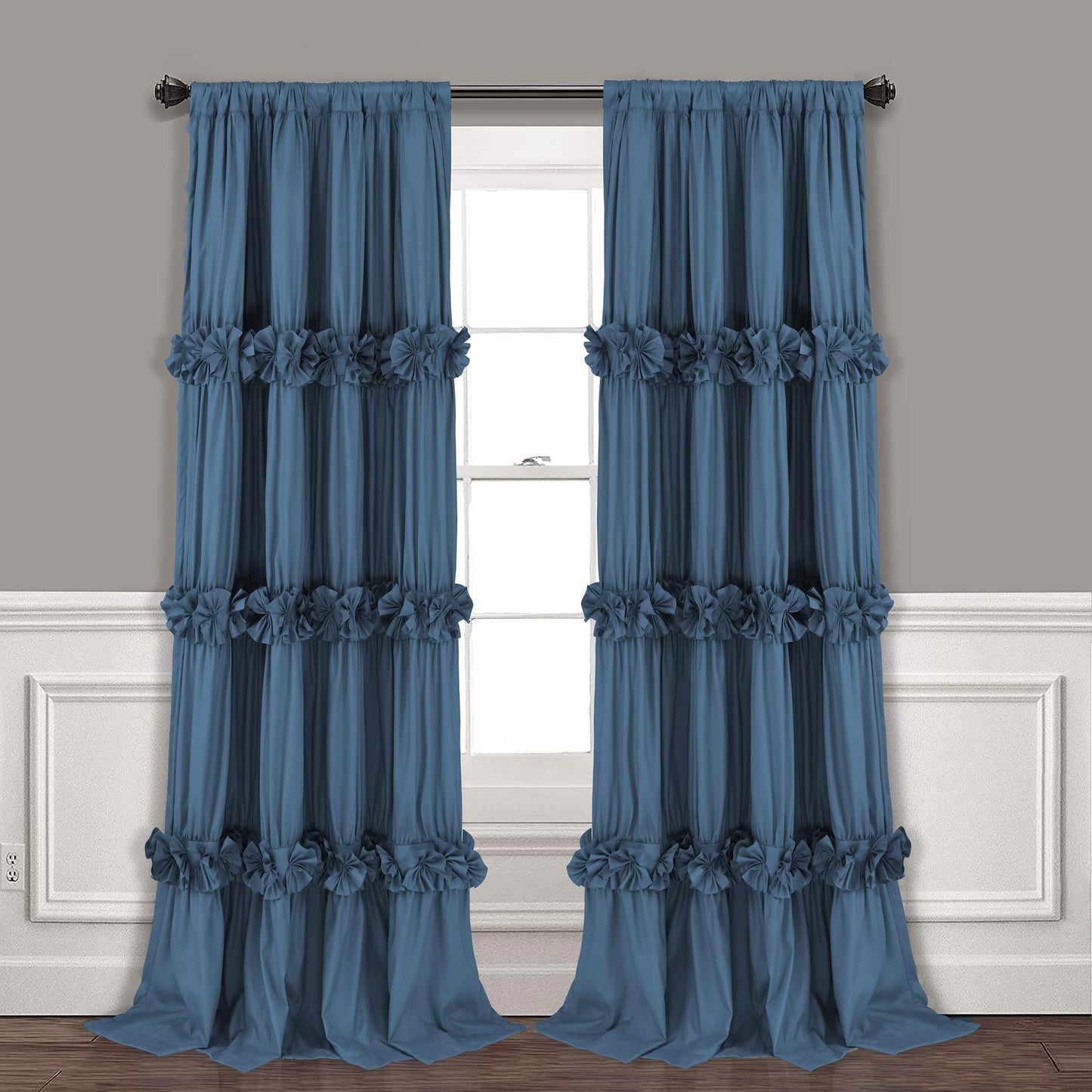 Homechoice Decor Thermal Insulated Blackout Window Curtains, 54" W x 84" L x 2 Panels, Boho Ruched Window Treatments with 3 Rows of Butterfly Flowers, Rustic Rod Pocket Drapes, Dusty Blue (LQ-30)