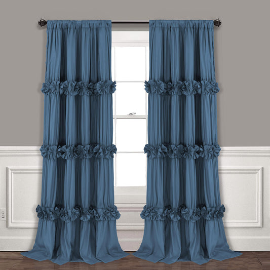 Homechoice Decor Thermal Insulated Blackout Window Curtains, 54" W x 84" L x 2 Panels, Boho Ruched Window Treatments with 3 Rows of Butterfly Flowers, Rustic Rod Pocket Drapes, Dusty Blue (LQ-30)