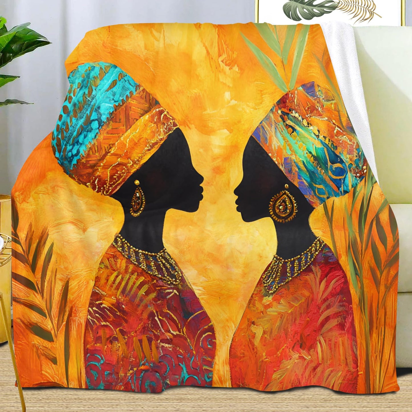 African Blanket Throw African Woman Throw Blankets Black Women Throw Blankets for Camping Travel - Super Soft Cozy Fuzzy Plush Flannel Blanket