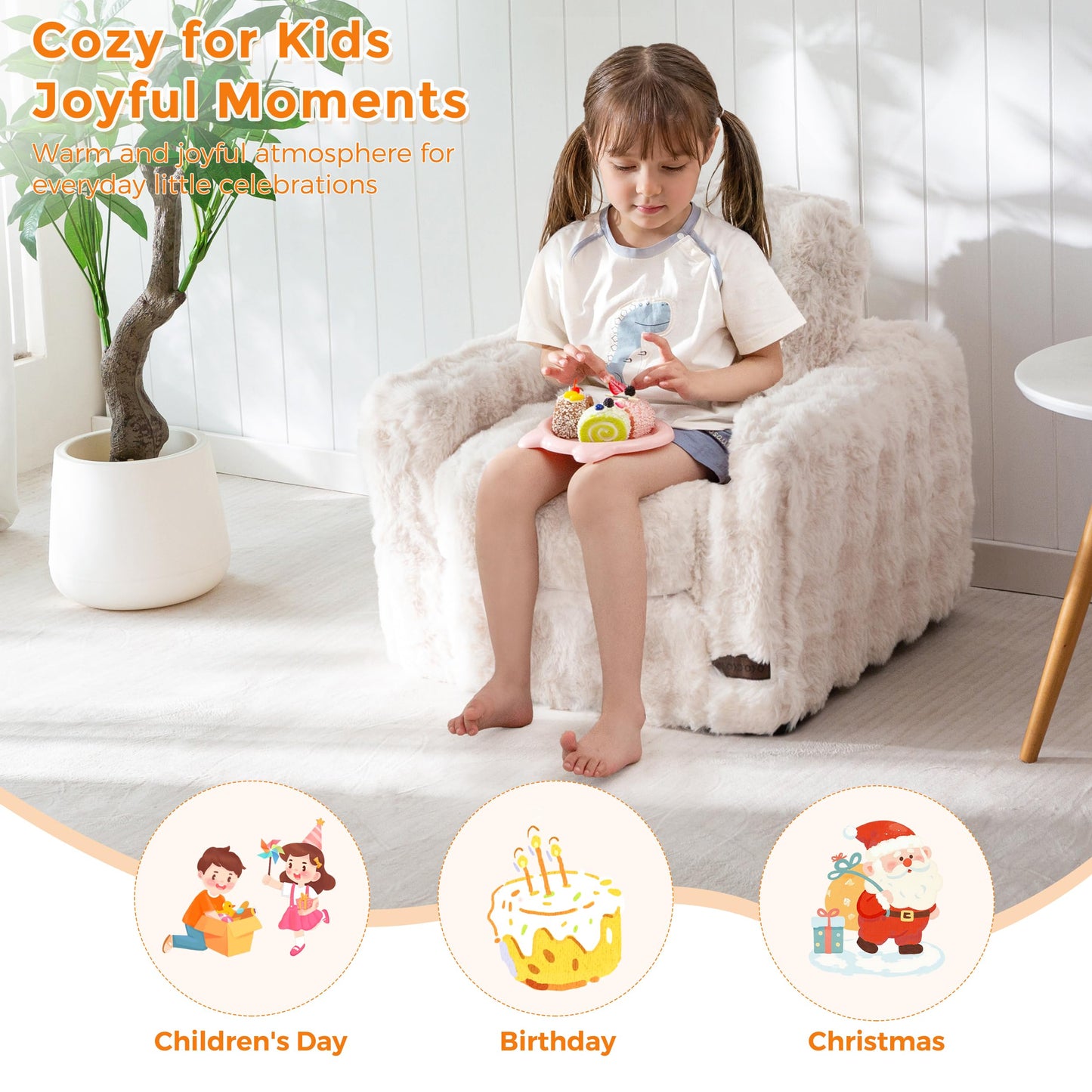 MAXYOYO Kids Bean Bag Chair, Comfy Bubble Fabric Bean Bag Sofa with Filler, Upholstered Floor Sofa with Pillows and Armrests, Lazy Floor Chair Couch for Boys and Girls, Beige, Single