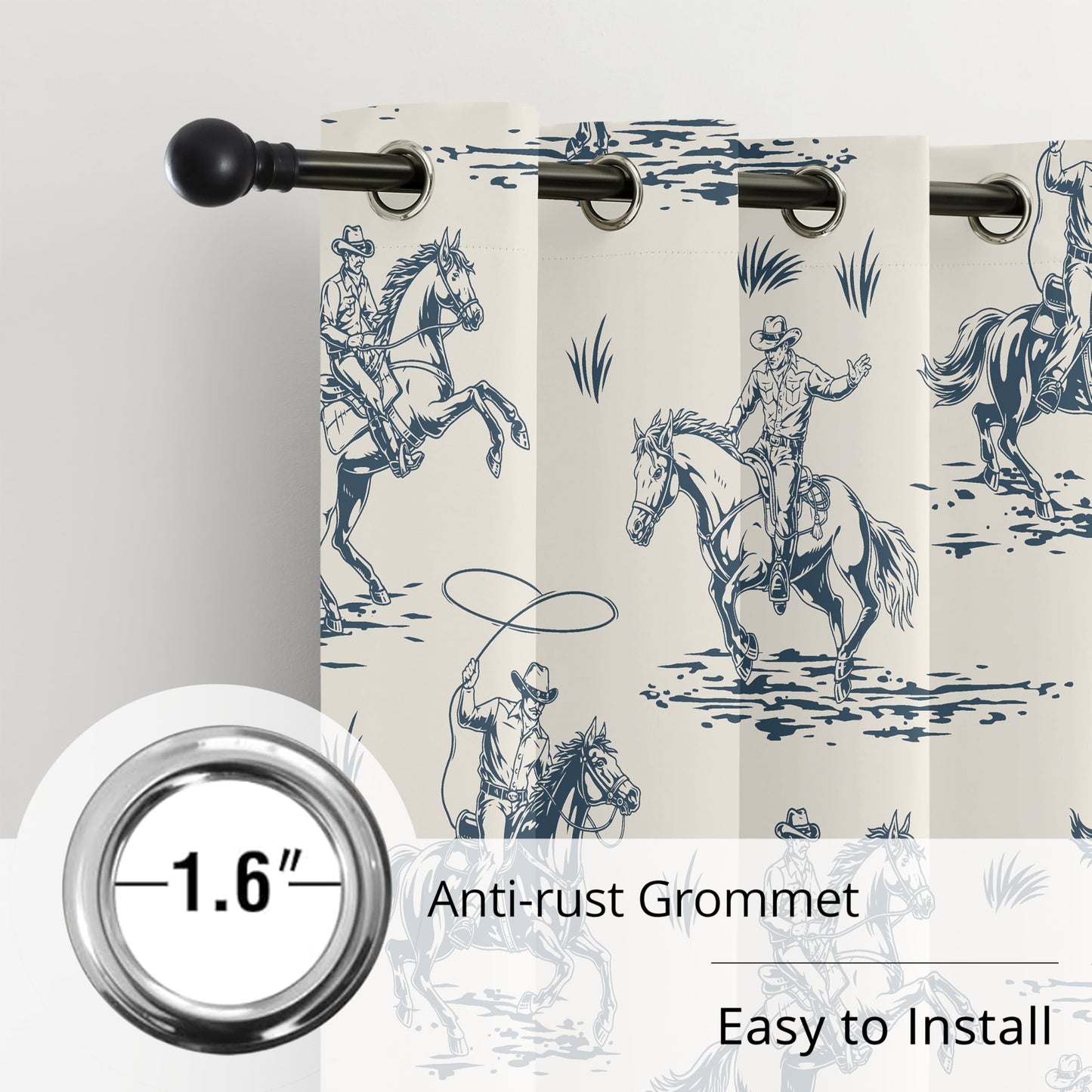 Western Cowboy Blackout Curtains – 100% Blackout Rustic Western Rodeo & Cowboy Design, Thermal Insulated Noise Reducing for Bedroom, Living Room & Man Cave (Vintage Lasso Riders, W52xL84, 2 Panels)