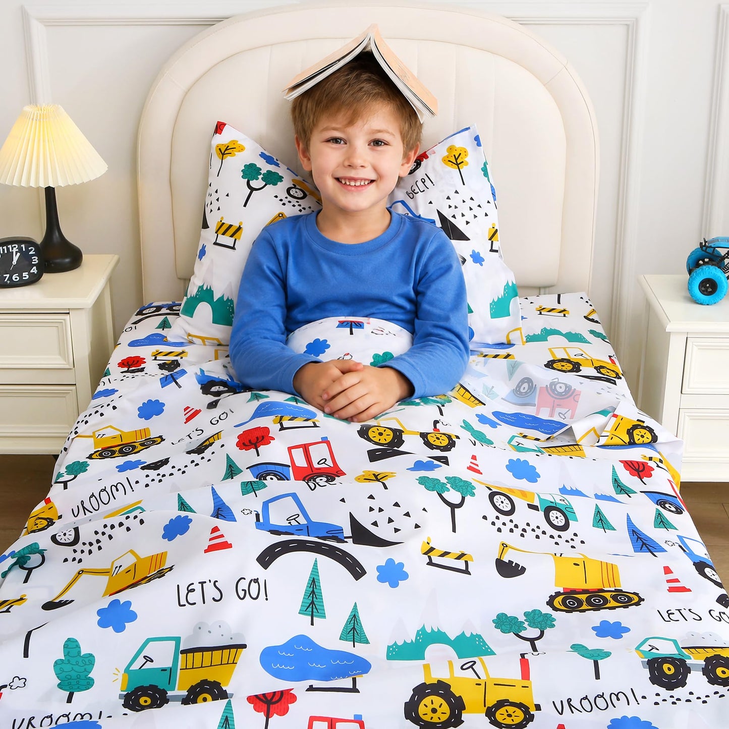 Softan Kids Twin Sheets Set, 3 Piece Construction Truck Bedding Set for Boys, Soft Breathable Microfiber with 15" Deep Pocket, Fitted Flat Sheet & Pillowcase