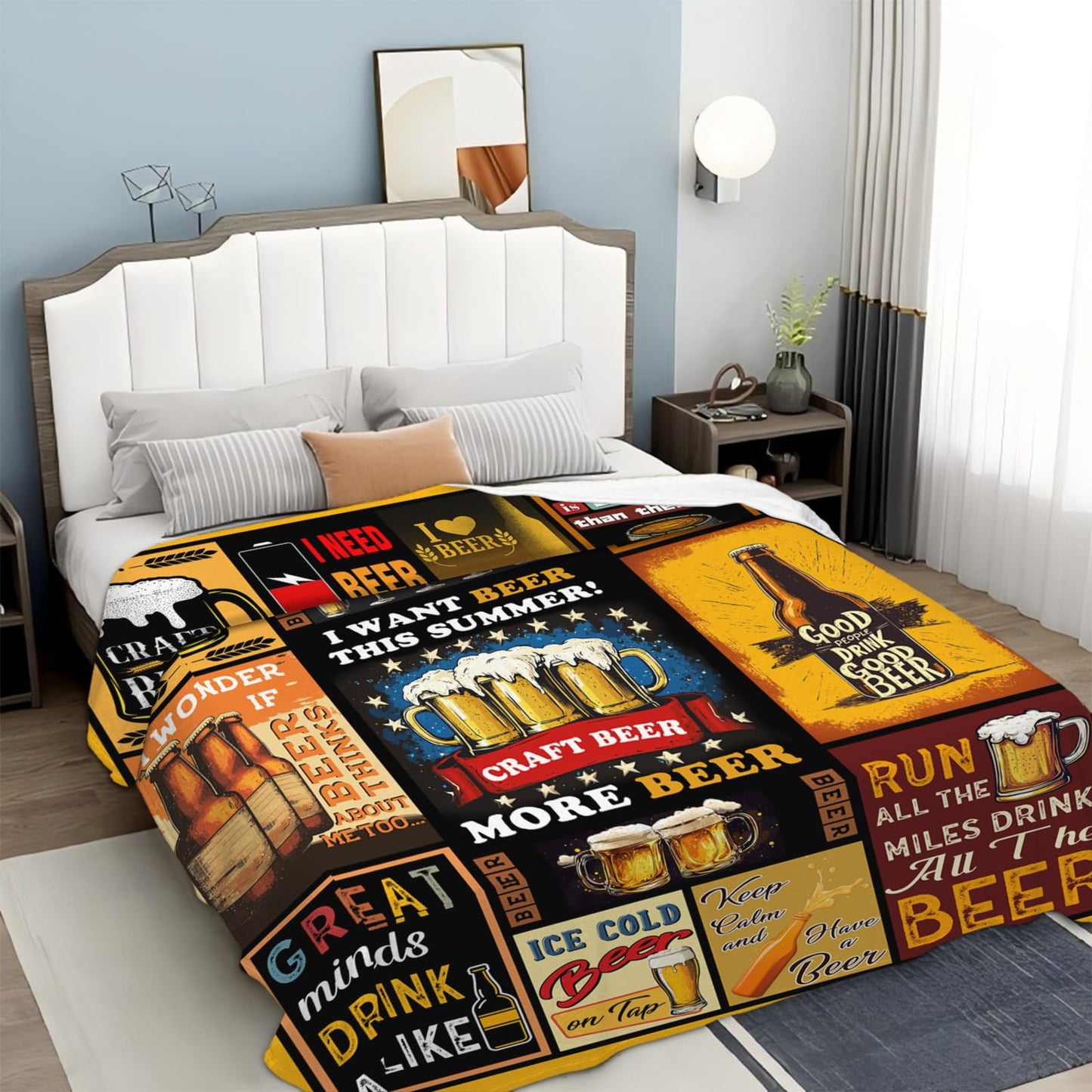 Beer Blanket for Mens, Wheat Cheer Beer Flannel Throw Blanket, Cozy Fleece Soft Stuff Blankets Gift for Women Men Couch Sofa Bed 50" x 40"