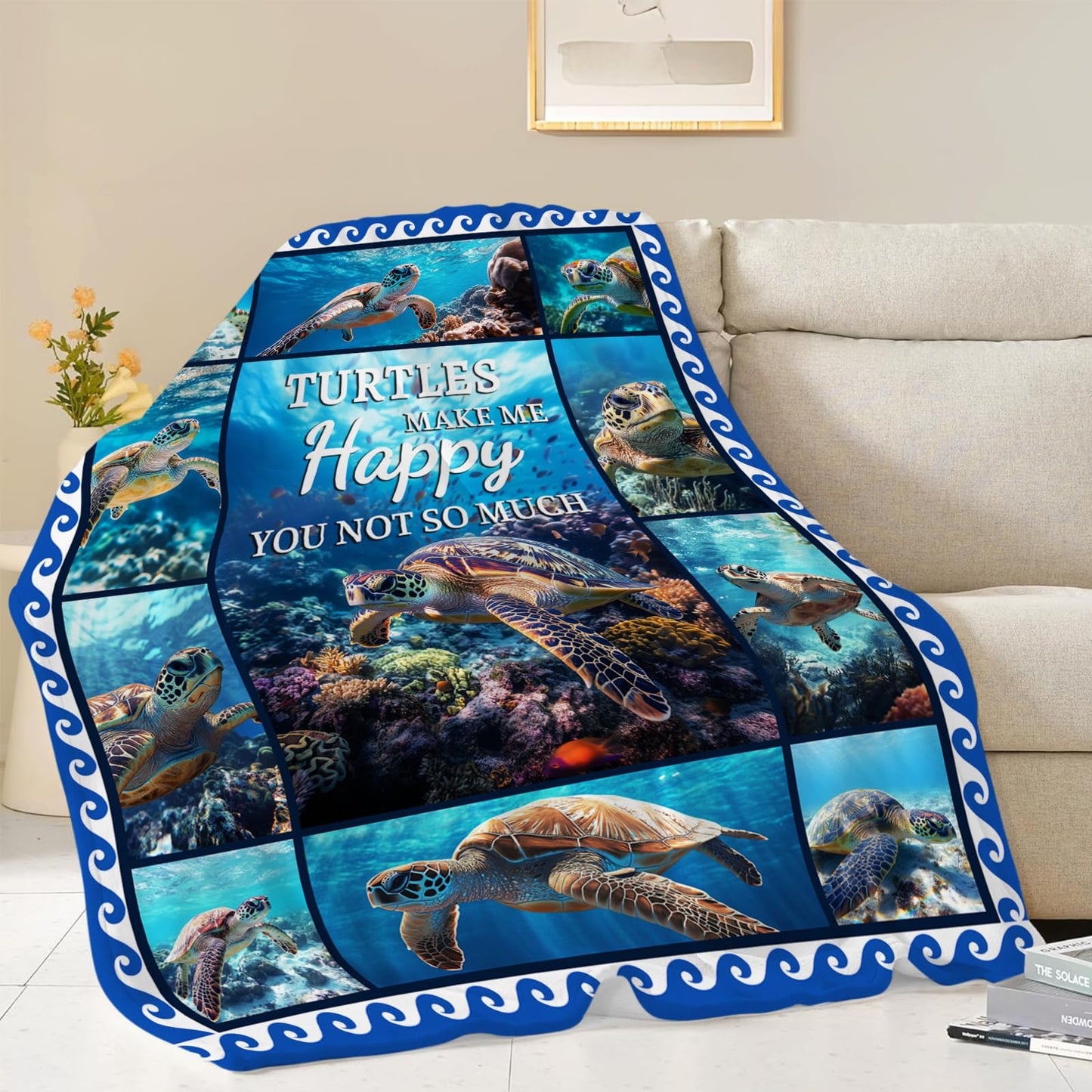 Turtle Blanket, Ocean Throw Blanket, Blue Ocean Blankets, Turtle Gifts, Turtles Stuff Fleece Flannel Plush for Women Men Boys Girls Lover Adults Soft Bedding for Sofa Bed Office Home Decor 50"X40"