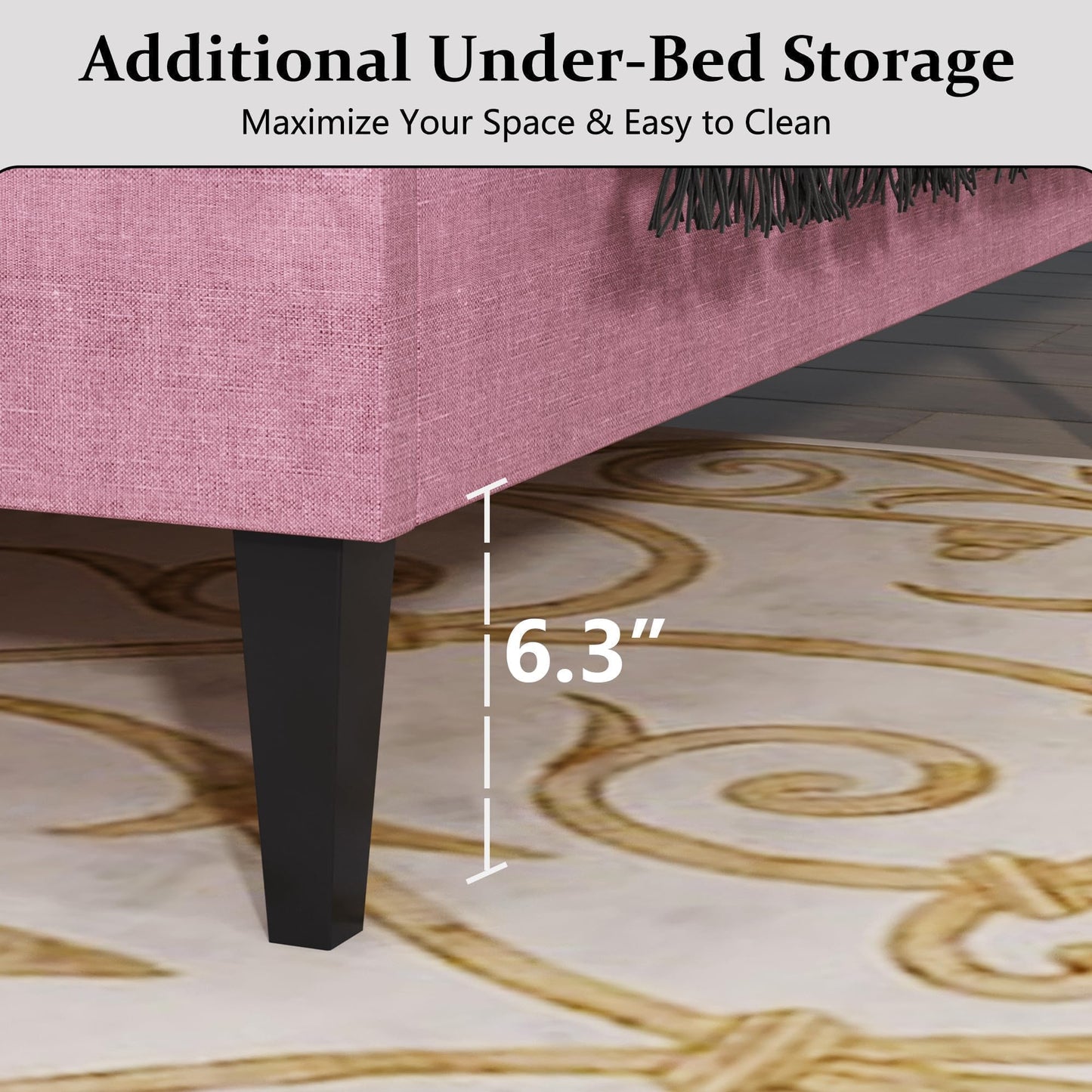 Lullabyre Twin Bed Frames for Kids, Upholstered Platform Bed Frame, Pink Bed Frame with Tufted Headboard, No Box Spring Needed, Easy Assemble, Pink