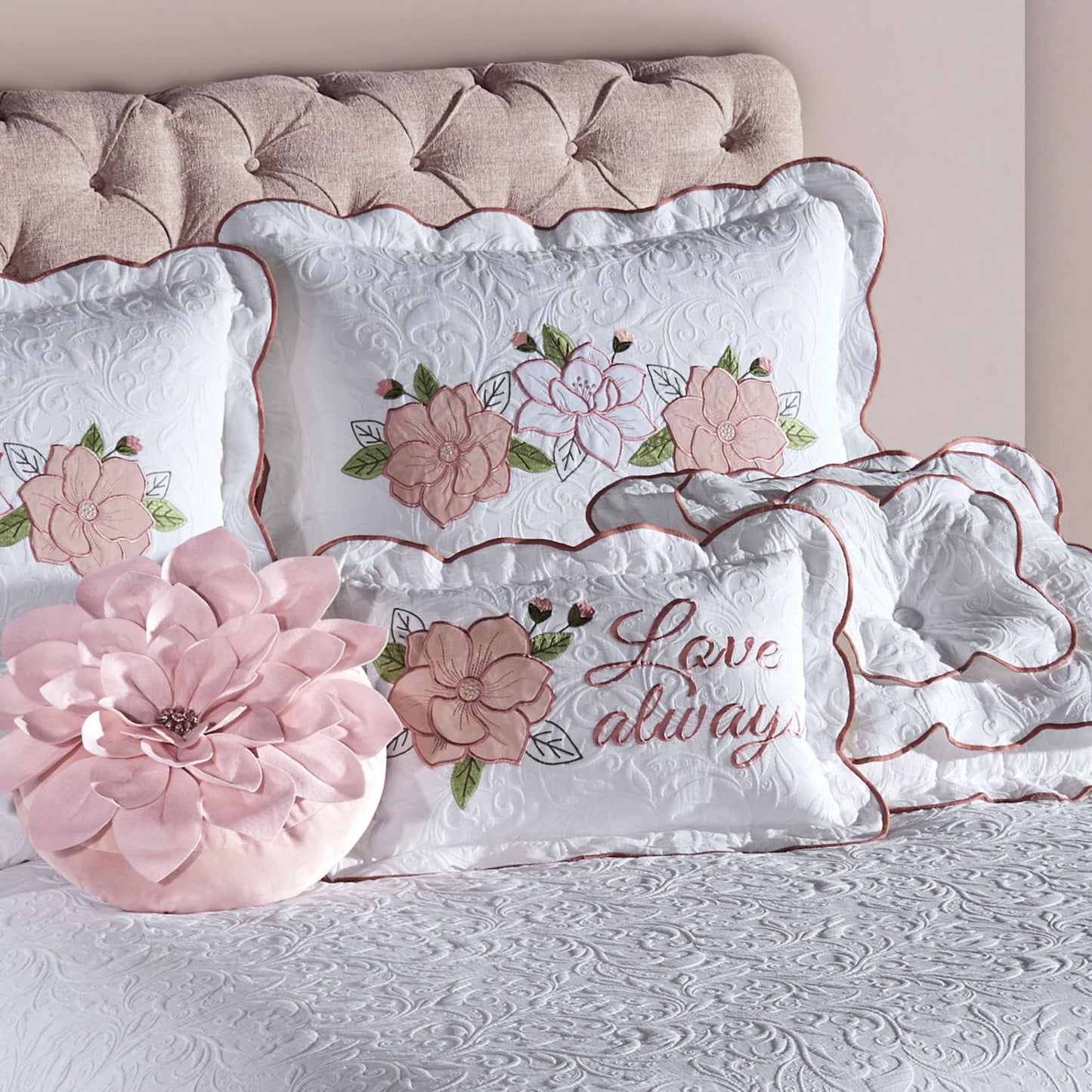 Touch of Class Lovington Floral Luxury Matelasse Bedding, Queen, 7 Pc Set
