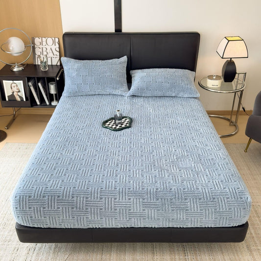 ZIQINPSQ Twin Size Flannel Fitted Sheet - 1 Piece Winter Warm Deep Pocket (15") Bed Sheet, Shrink & Fade Resistant, Hotel Quality, Light Steel Blue