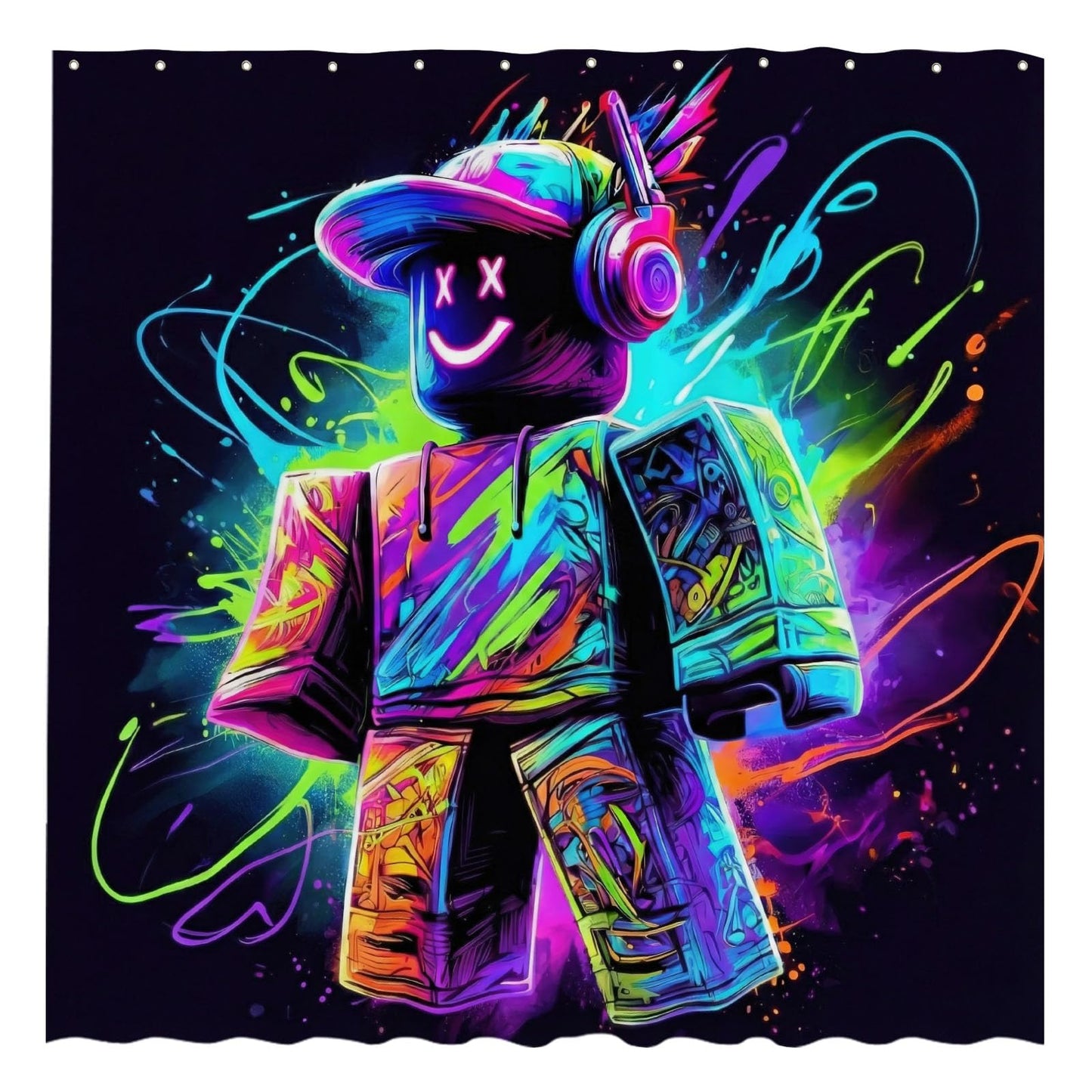 Funnytree Neon Game Shower Curtain 72"x72" - Waterproof Fabric Bathroom Decor for Teen Boys Girls Boyfriend Girlfriend, Easy Care Washable (Hooks Not Included)