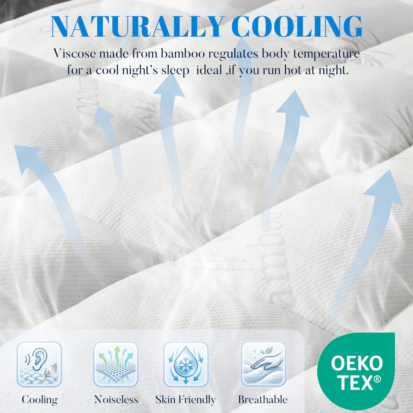 Ubauba 100% Waterproof Queen Size Mattress Topper, Viscose Made from Bamboo Pillow Top Mattress Protector for Back Pain Relief, Breathable Cooling Mattress Pad for Hot Sleeper, 8-21 Inch Deep Pocket