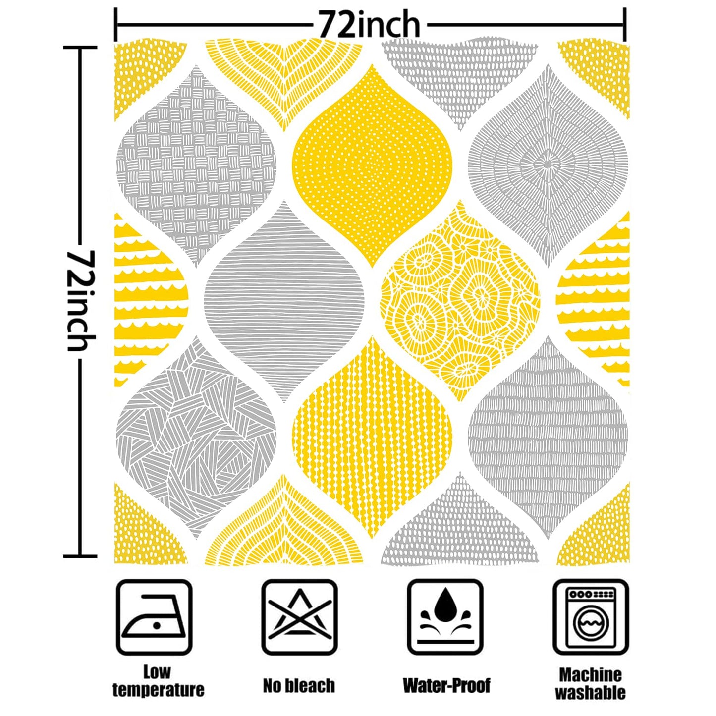 iTapnoom Boho Yellow and Grey Shower Curtain Set, Dark Gray Abstract Geometric Pattern Shower Curtains for Bathroom Decor Accessories, Modern Bohemia Paisley Fabric Bath Curtains with Hooks 72X72