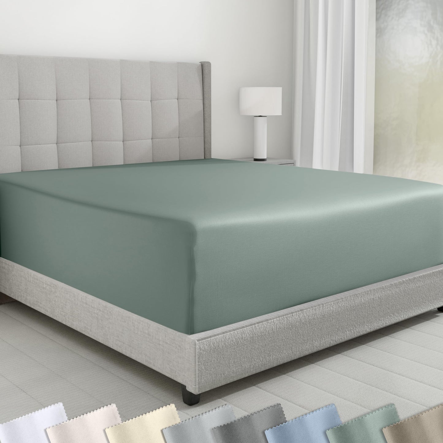 California Design Den Queen Size Fitted Sheet Only - 100% Cotton 600 Thread Count Sateen, Soft Deep Pocket Bottom Fitted Sheet, Premium-Feel Bedding, Smart Foot Side Indicator (Sage Green - Cool Tone)