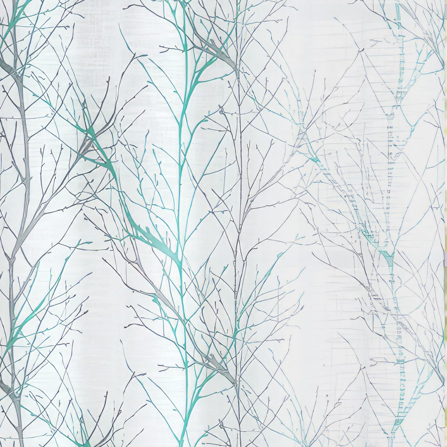 FMFUNCTEX Linen Semi Sheer Curtains for Bedroom, Auqa Blue White Curtains 84 Inches Long for Living Room, Grey Tree Branch Patterned Curtain Light Filtering Window Drapes, Grommet Top 2 Panels
