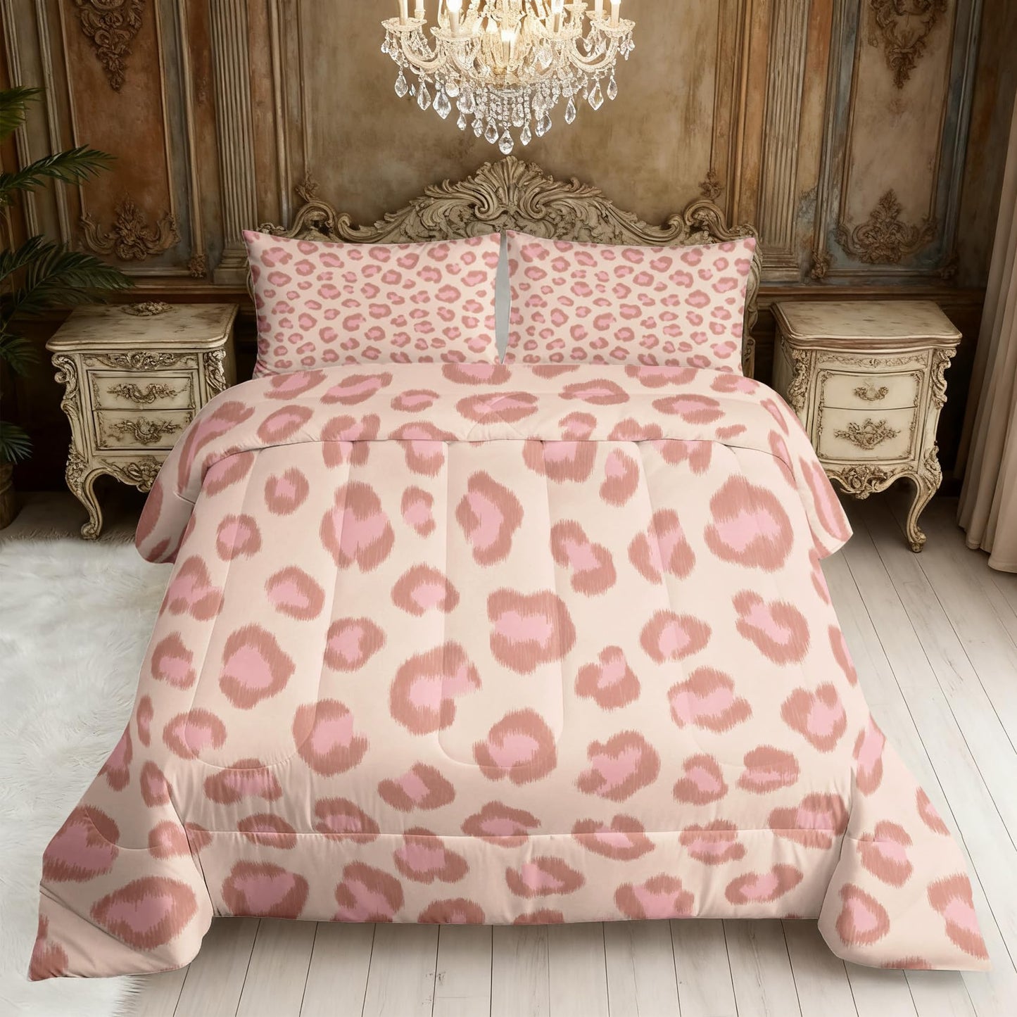 Leopard Print Comforter Set King Size 3Pc, Animal Printed Animal Pattern Down Alternative Bed Comforter, 2 Pillow Shams, Soft All Season Bedding, Leopard Print Bedroom Decor