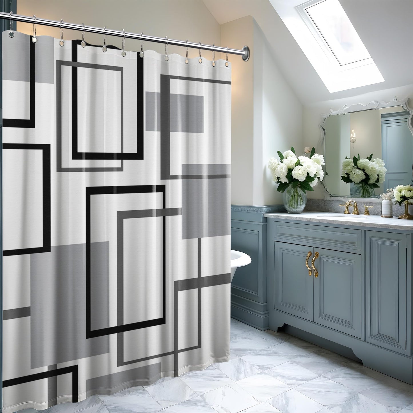 Yieldeer Grey Geometric Shower Curtain for Bathroom Decor, 70 x 72 Inch