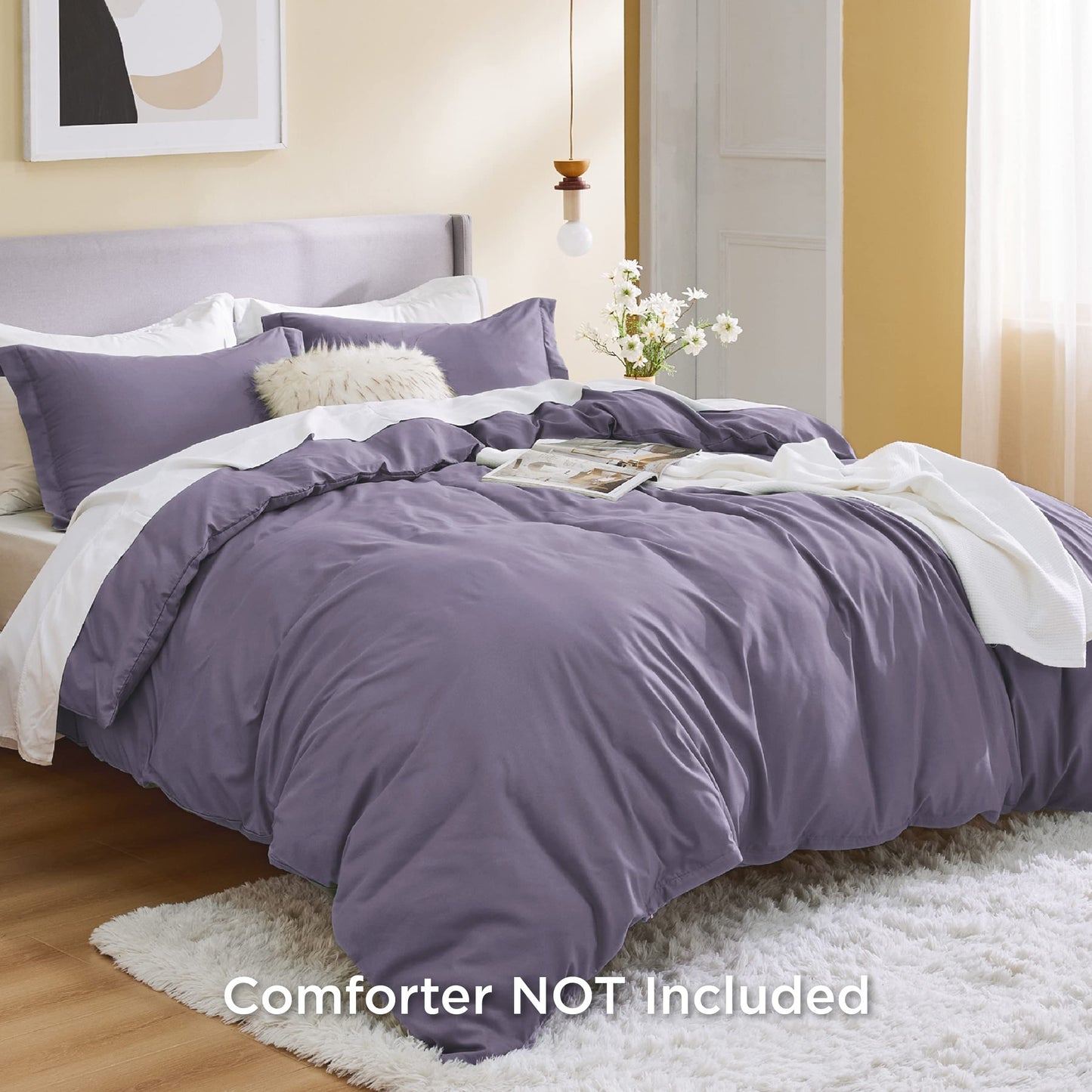 Bedsure Duvet Cover Queen Size - Soft Double Brushed Bedding Set for Kids & Adults, Zipper Closure, 3 Pieces, Includes 1 Duvet Cover (90"x90") & 2 Pillow Shams, NO Comforter, Dusty Purple