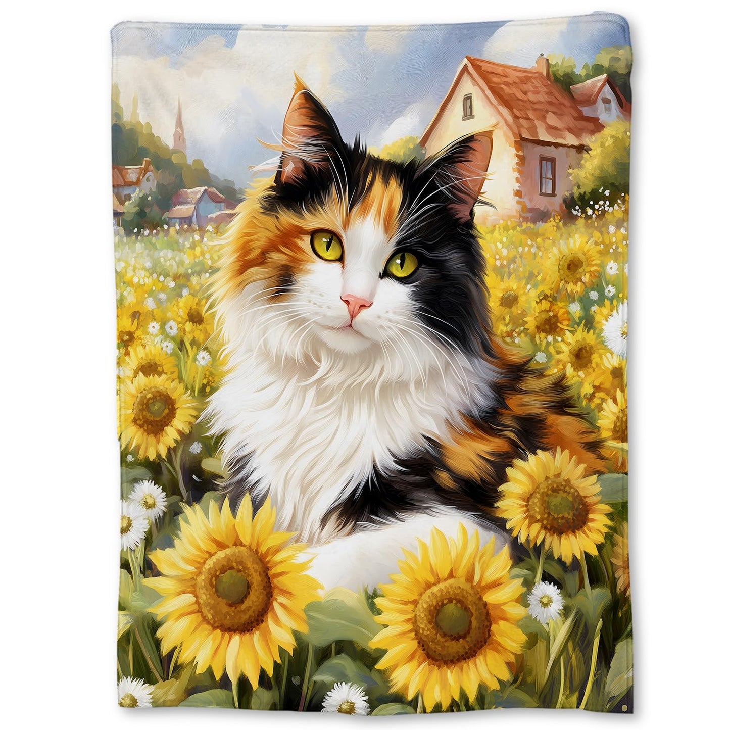 Ti Caldi Adorable Cat & Sunflower Blanket, Soft Fuzzy Flannel Throw Blanket for Couch, Bed, Travel & Home Decor, Lightweight Cozy Warm Blankets for Adults Kids Men Women 60×50 in