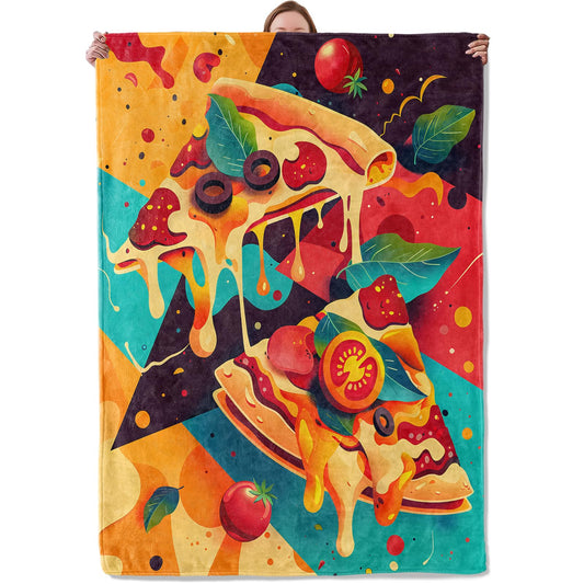 Mounidso Colorful Pizza Blanket Flannel Throw Blankets, Fun Cheesy Food Lightweight Warm Soft Cozy for Kids and Snack Lovers, Gifts for Sofa Couch Chair Living Room Bedroom Home Decor, 50x60inch