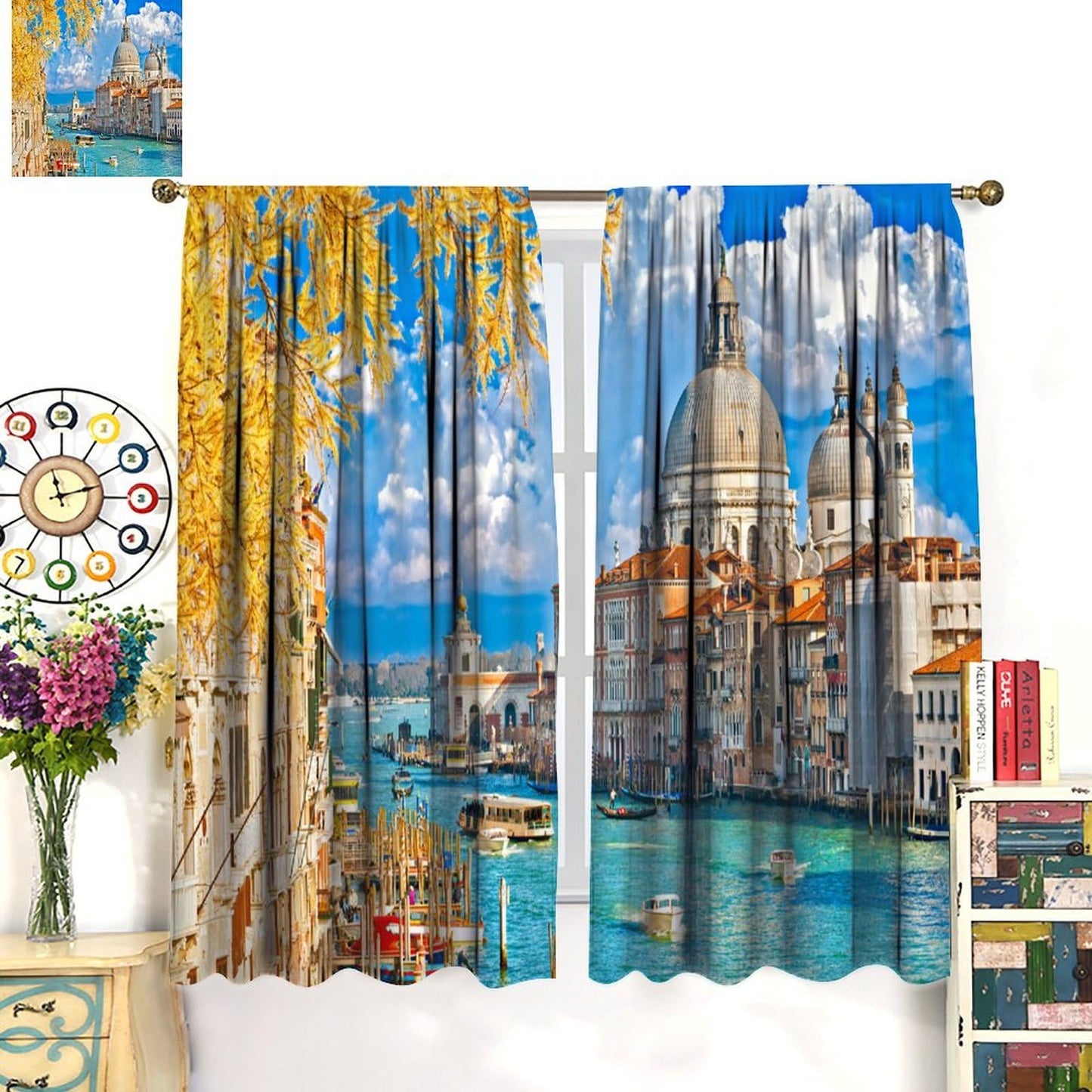 European Scenery Blackout Curtains,Venice Italy City Autumn Landscape Print Window Drapes for Bedroom Living Room Kitchen Cafe Office Set 2 Panels,42x45 Inches, Style-6