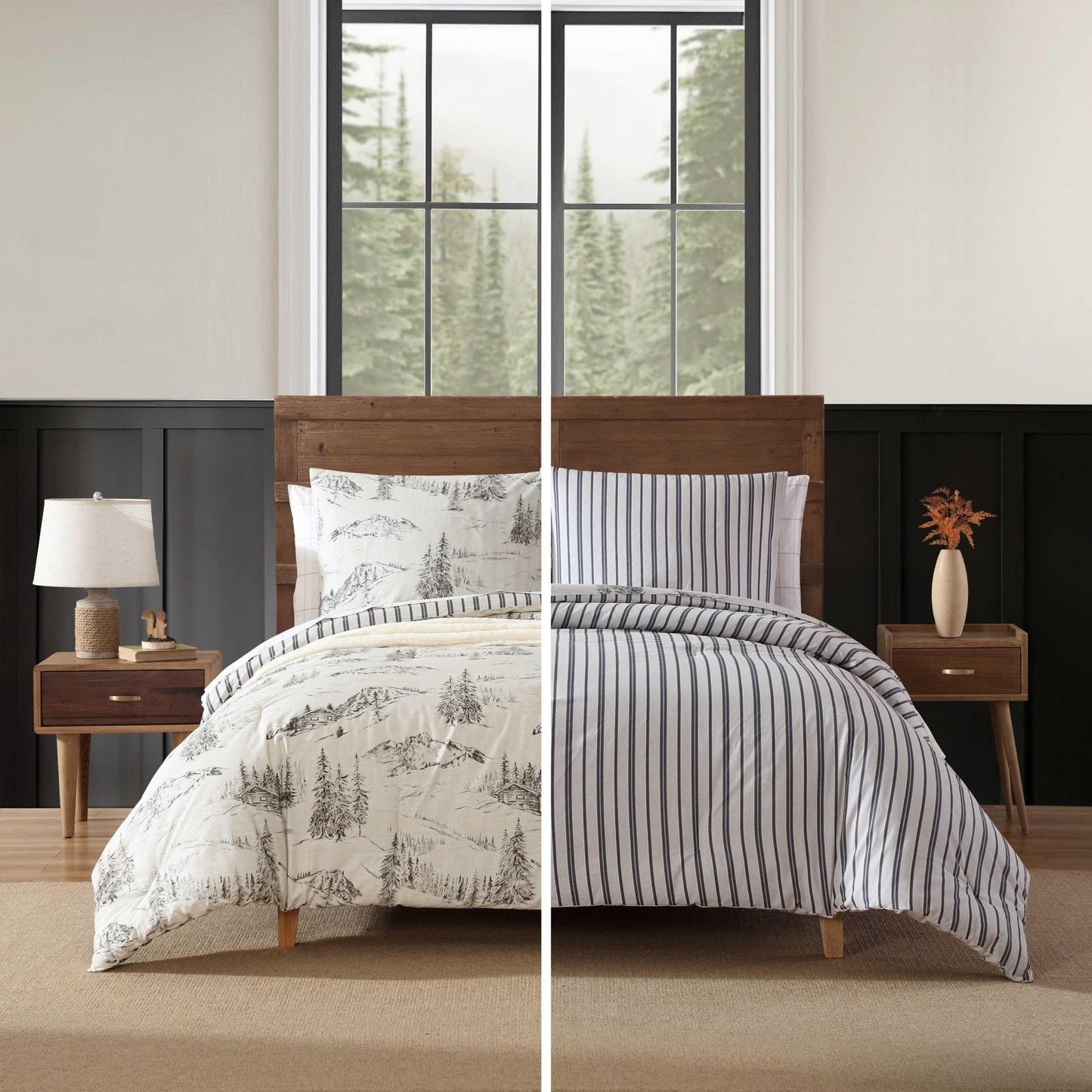Eddie Bauer - Queen Duvet Cover Set with Shams, Cotton Percale Bedding, Reversible, Center Closure, Rocky Mountain Cabin Grey