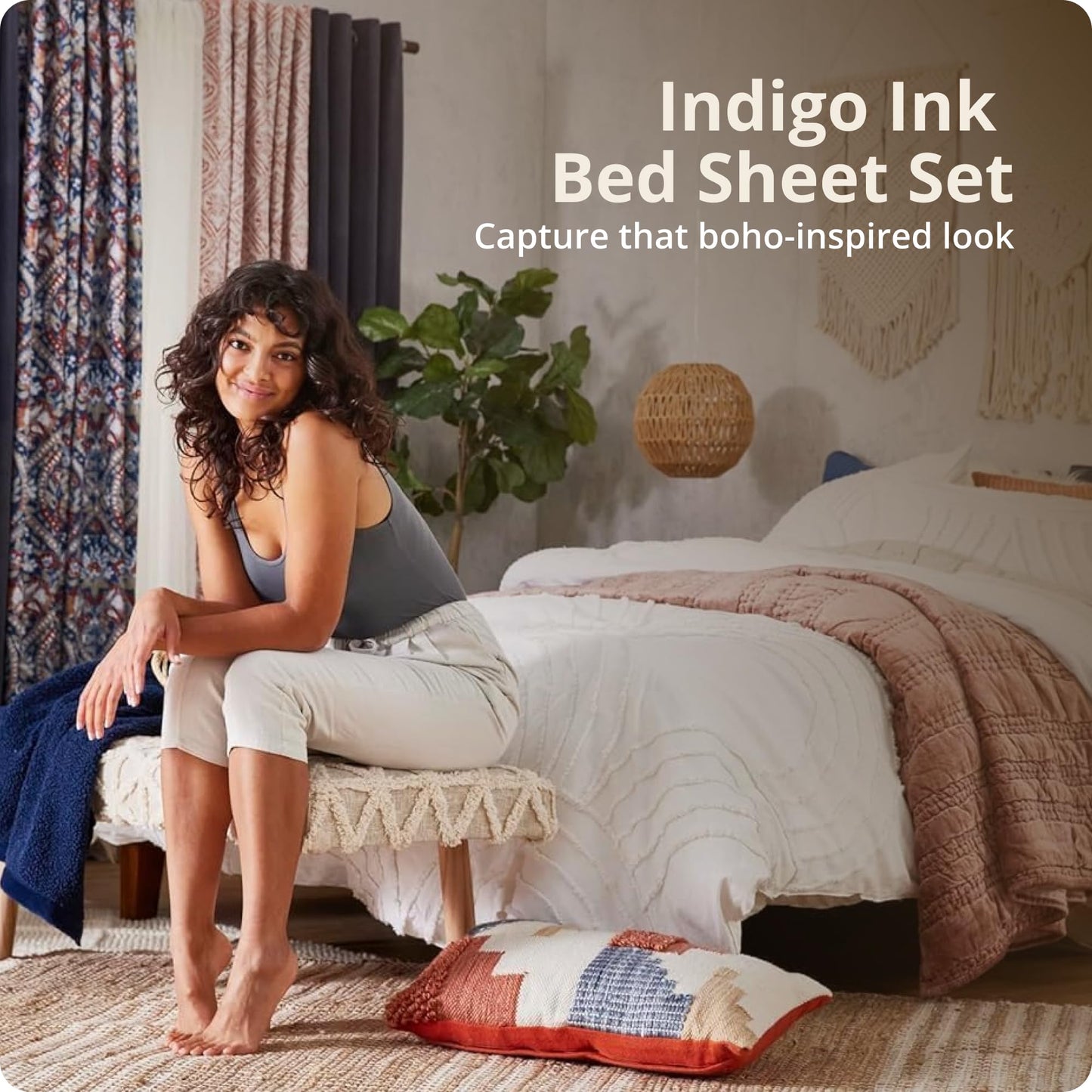 Indigo Ink Queen Size 4-Piece Sheet Set - Fitted & Flat Sheets & Pillowcases, Medallion Pattern, Soft & Breathable, Durable, Wrinkle Resistant Fabric, Deep Pocket Sheets, Panther Collection Spice