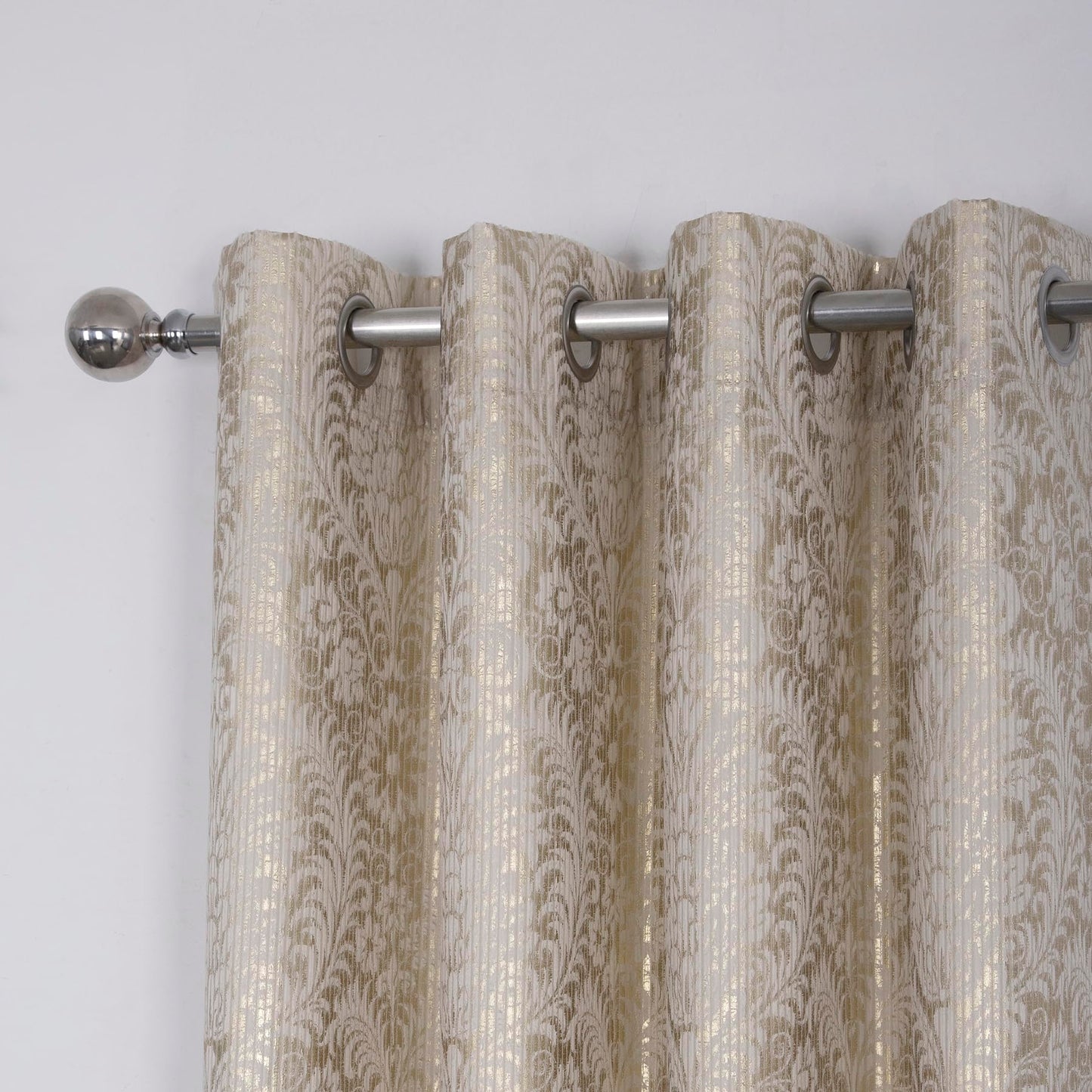 always4u 100% Blackout Damask Foil Print Natural and Gold Ridged Velvet Curtains 84 Inches Long Drapes 2 Panels Shiny Metallic Window 54 * 84 Inches