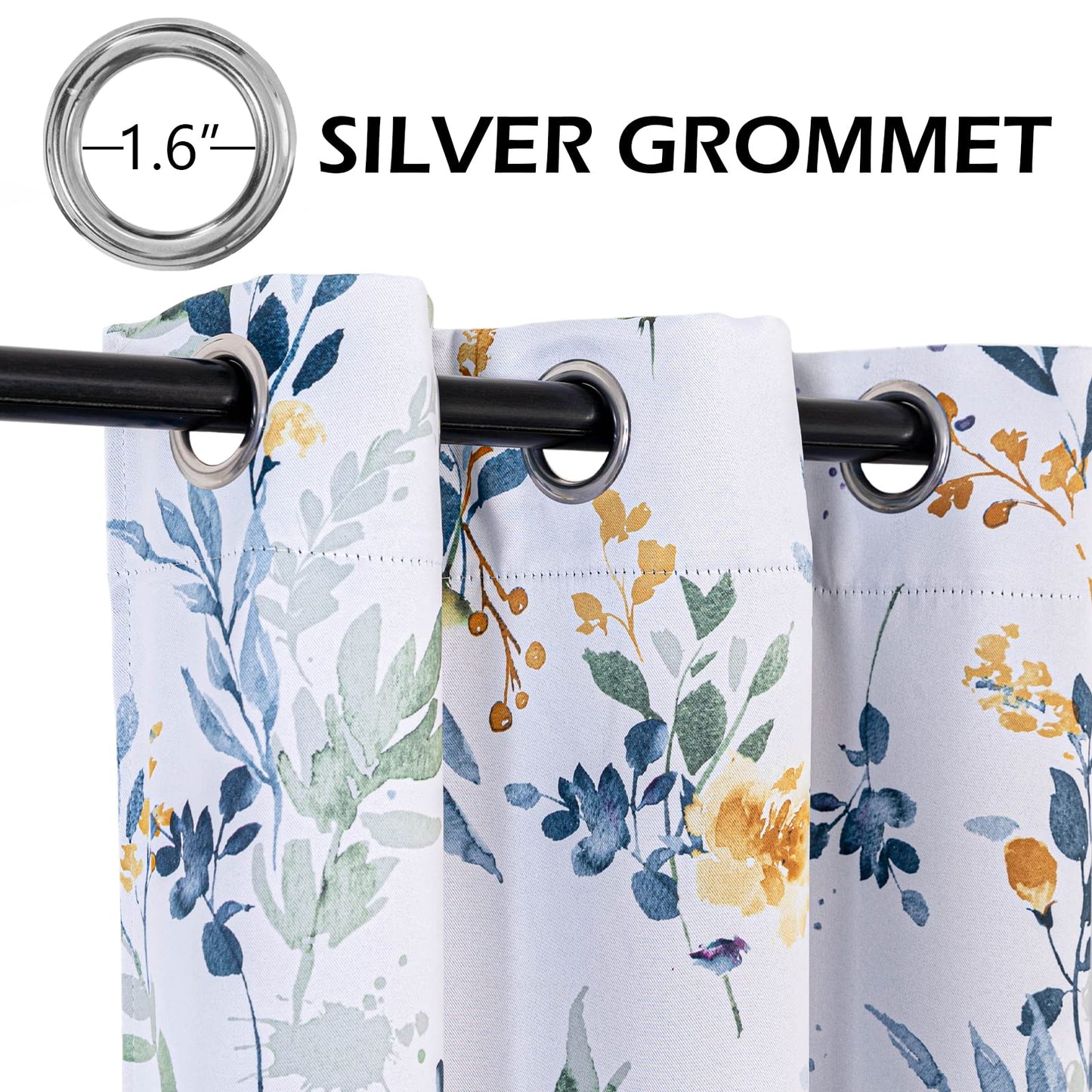 MYSKY HOME Floral Curtains 84 inches Long Living Room Curtains Room Darkening Curtains Thermal Insulated Light Blocking Drapes Grommet for Bedroom Bathroom, 2 Panels, Yellow and Blue